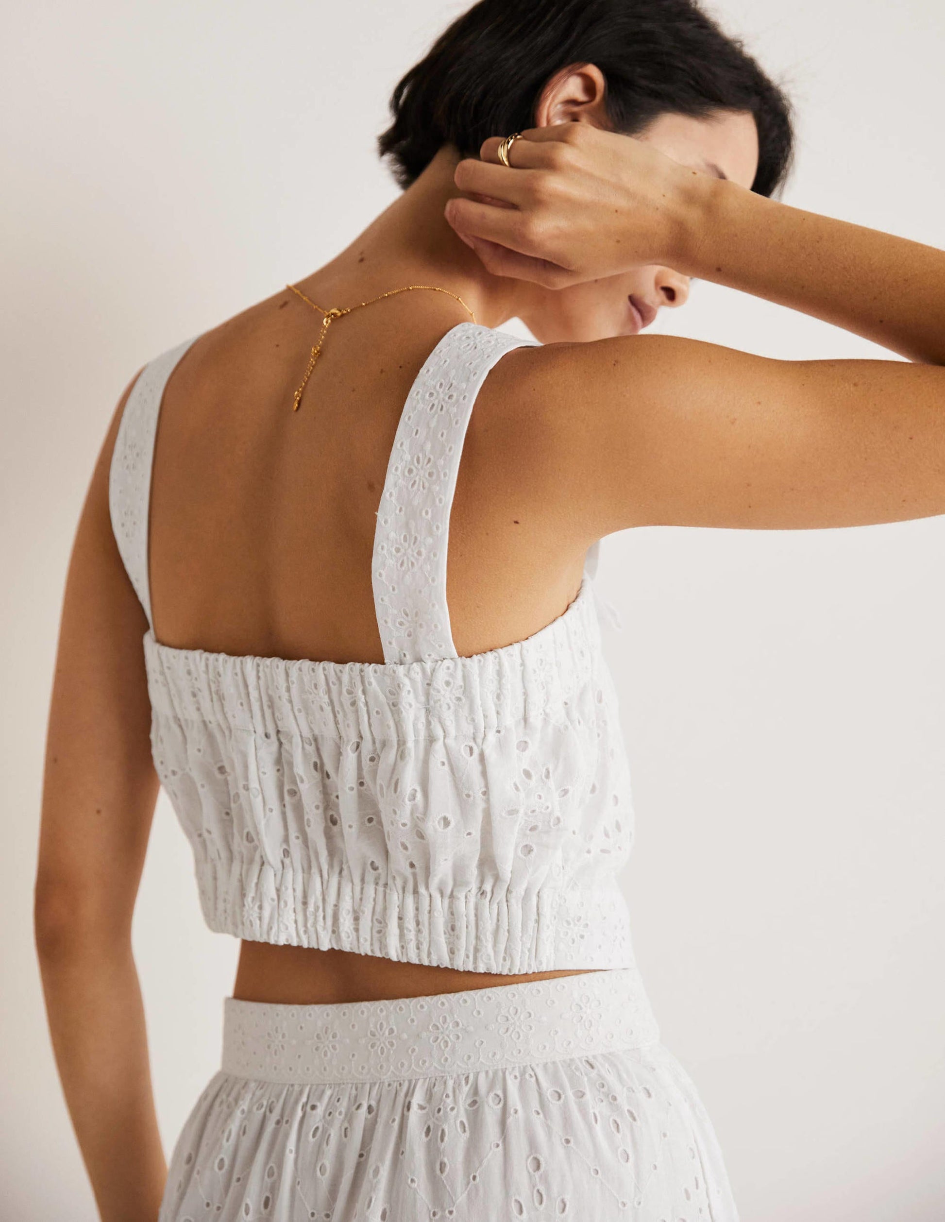 Cropped Cotton Top-White, Broderie-4