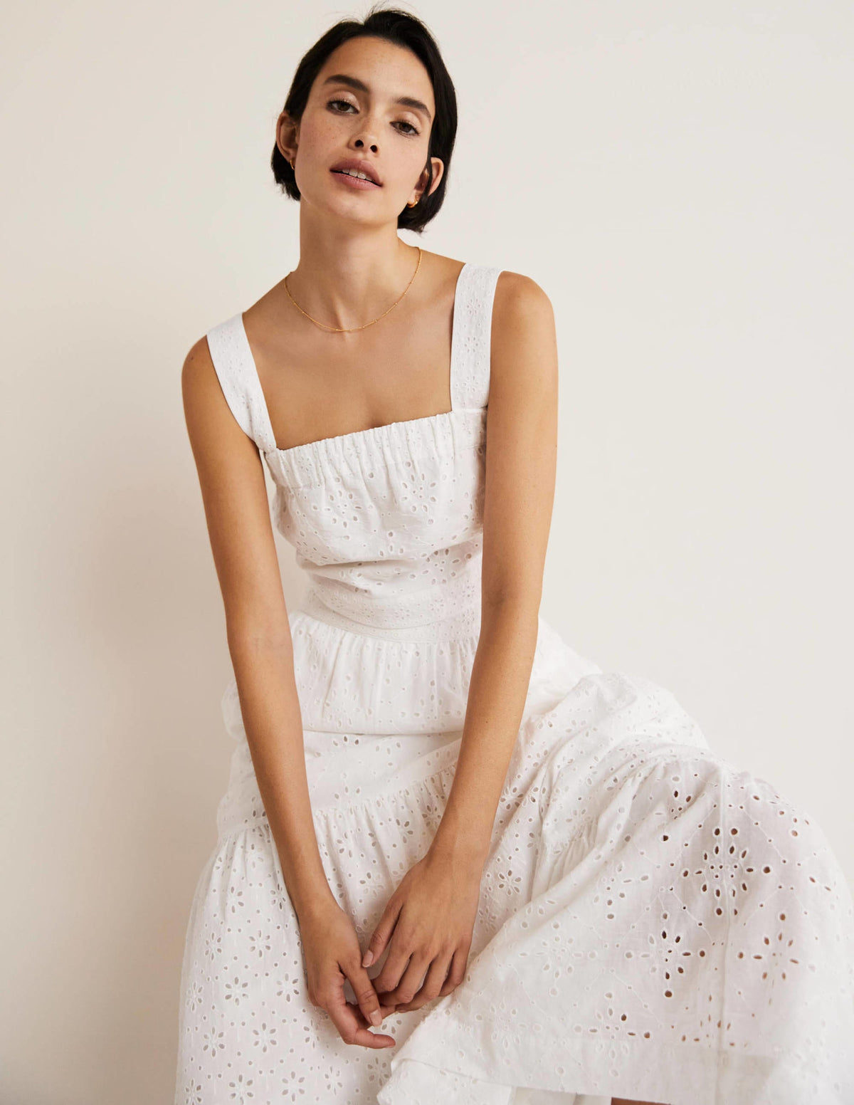 Cropped Cotton Top-White, Broderie - Image 5