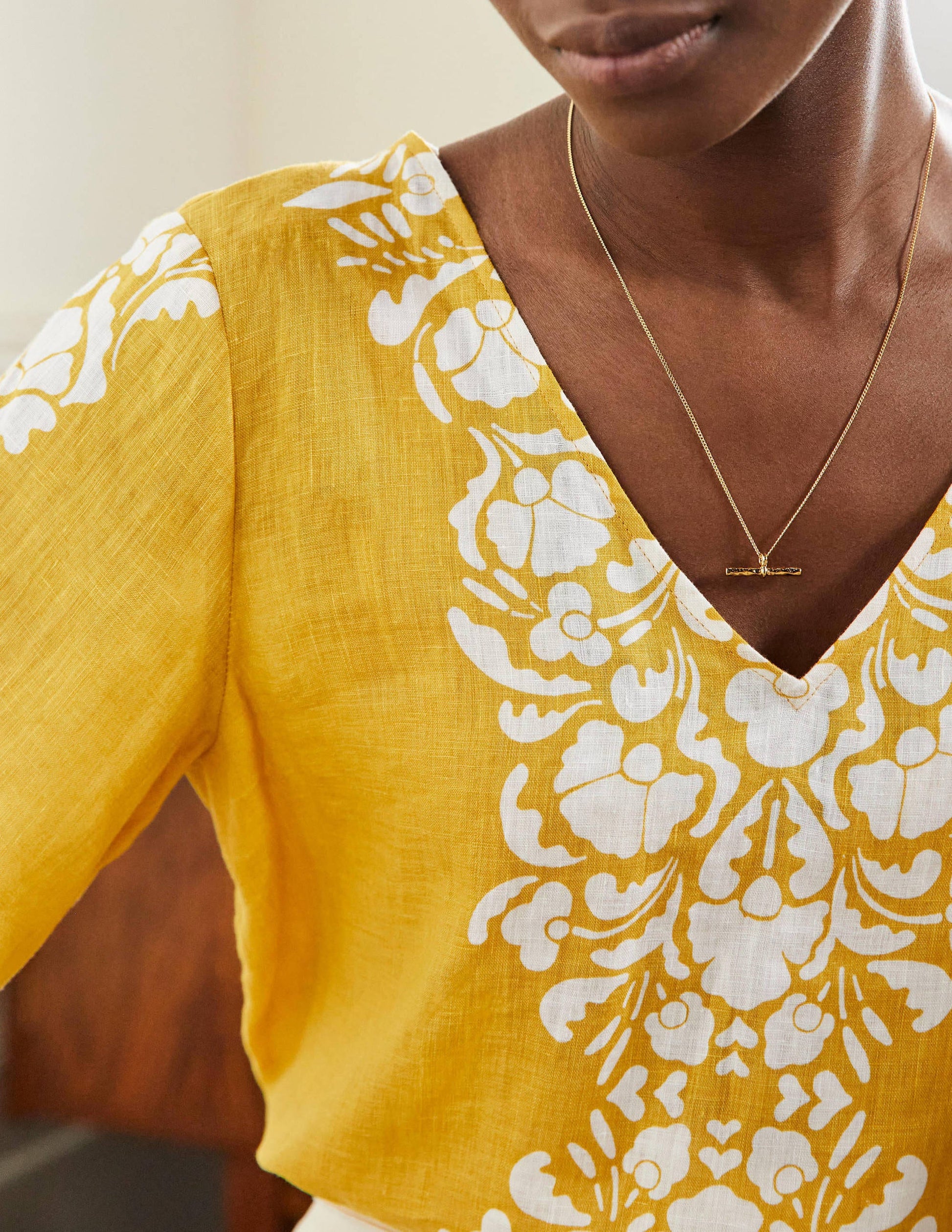 Linen Wide Sleeve Top-Butter Yellow, Passion Bloom-2