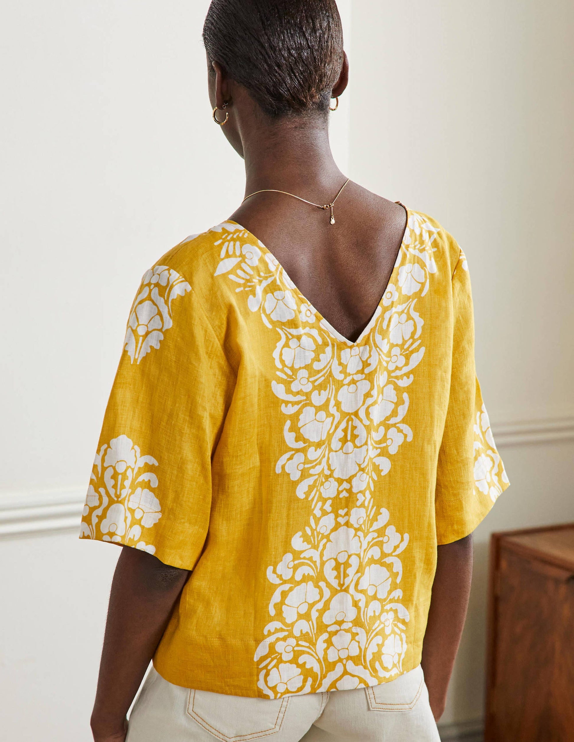Linen Wide Sleeve Top-Butter Yellow, Passion Bloom-3