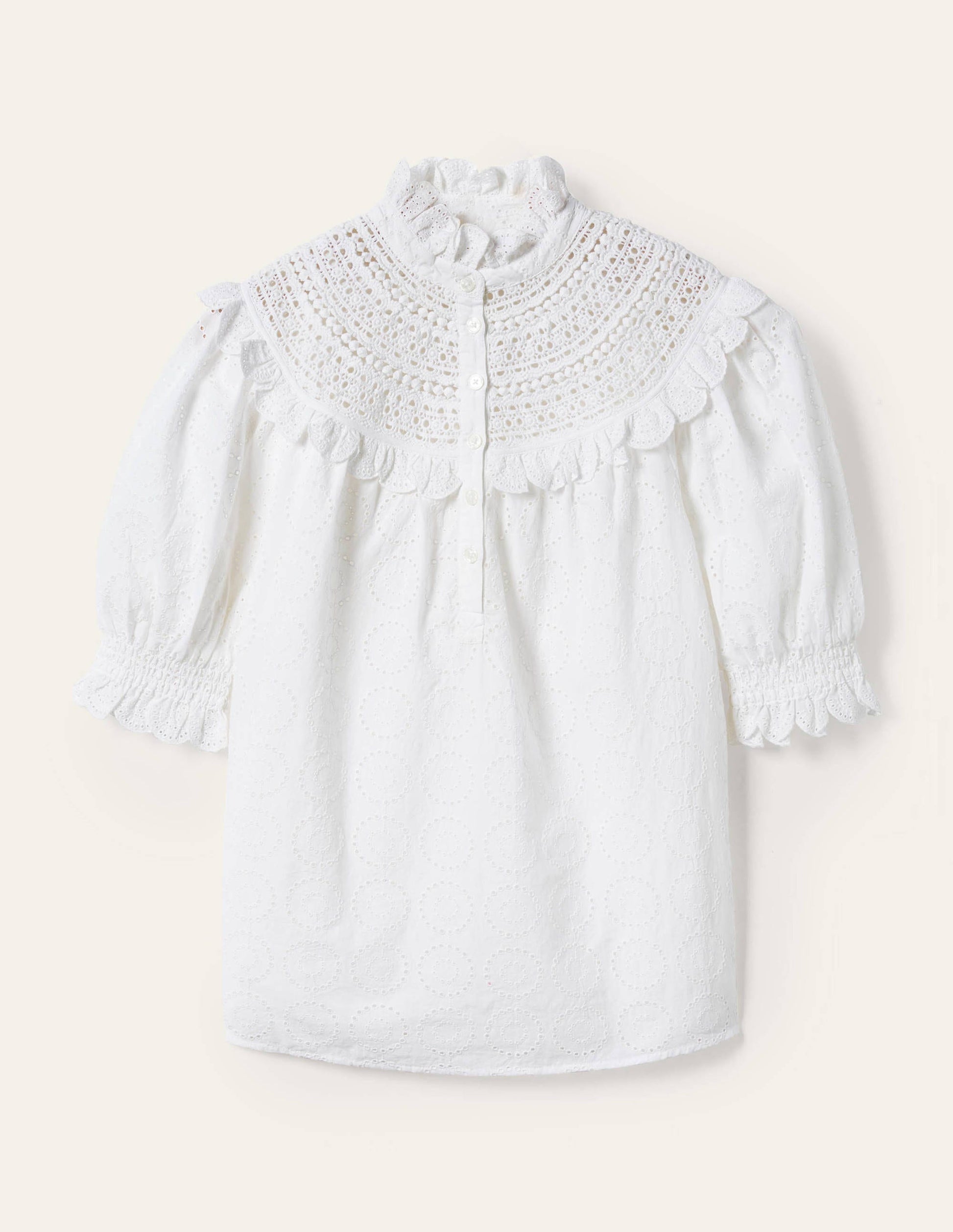 Faye Short Sleeve Broderie Top-White-6