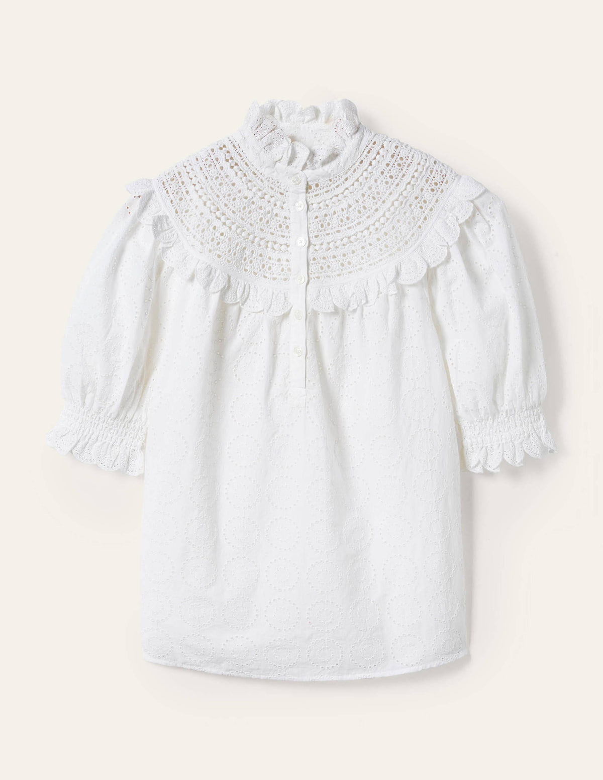 Faye Short Sleeve Broderie Top-White - Image 6