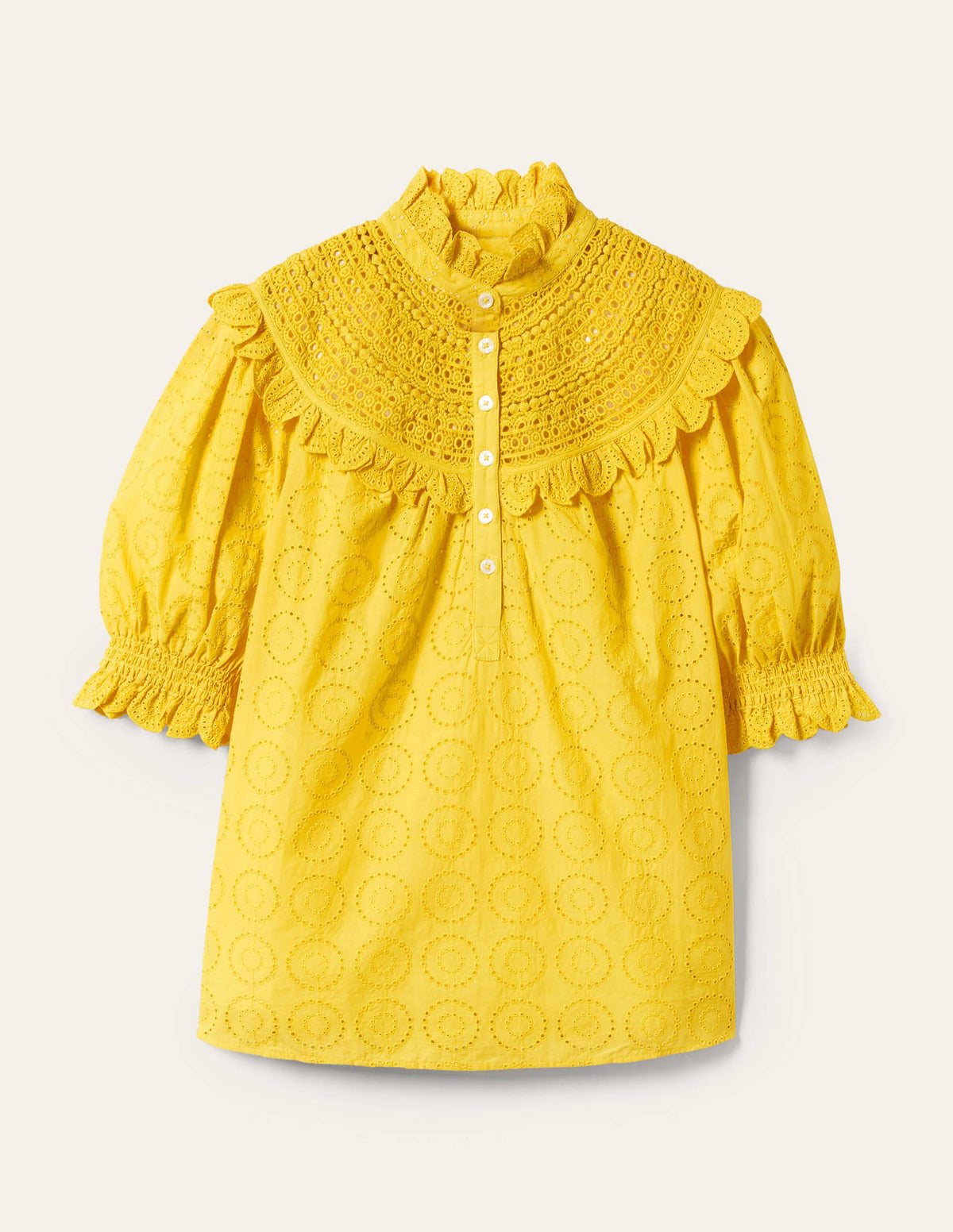 Faye Short Sleeve Broderie Top-Lemon Fizz - Image 5