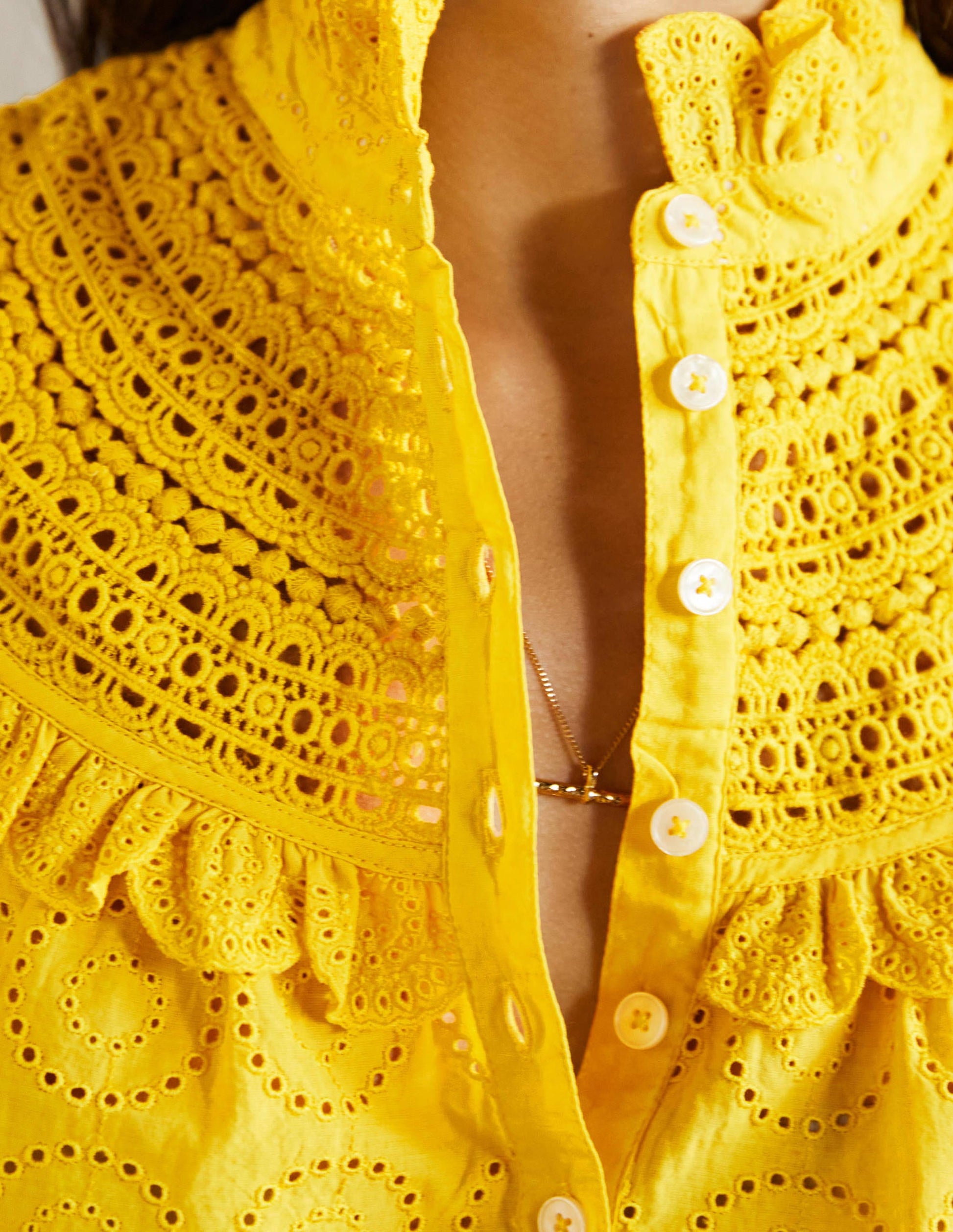 Faye Short Sleeve Broderie Top-Lemon Fizz-2