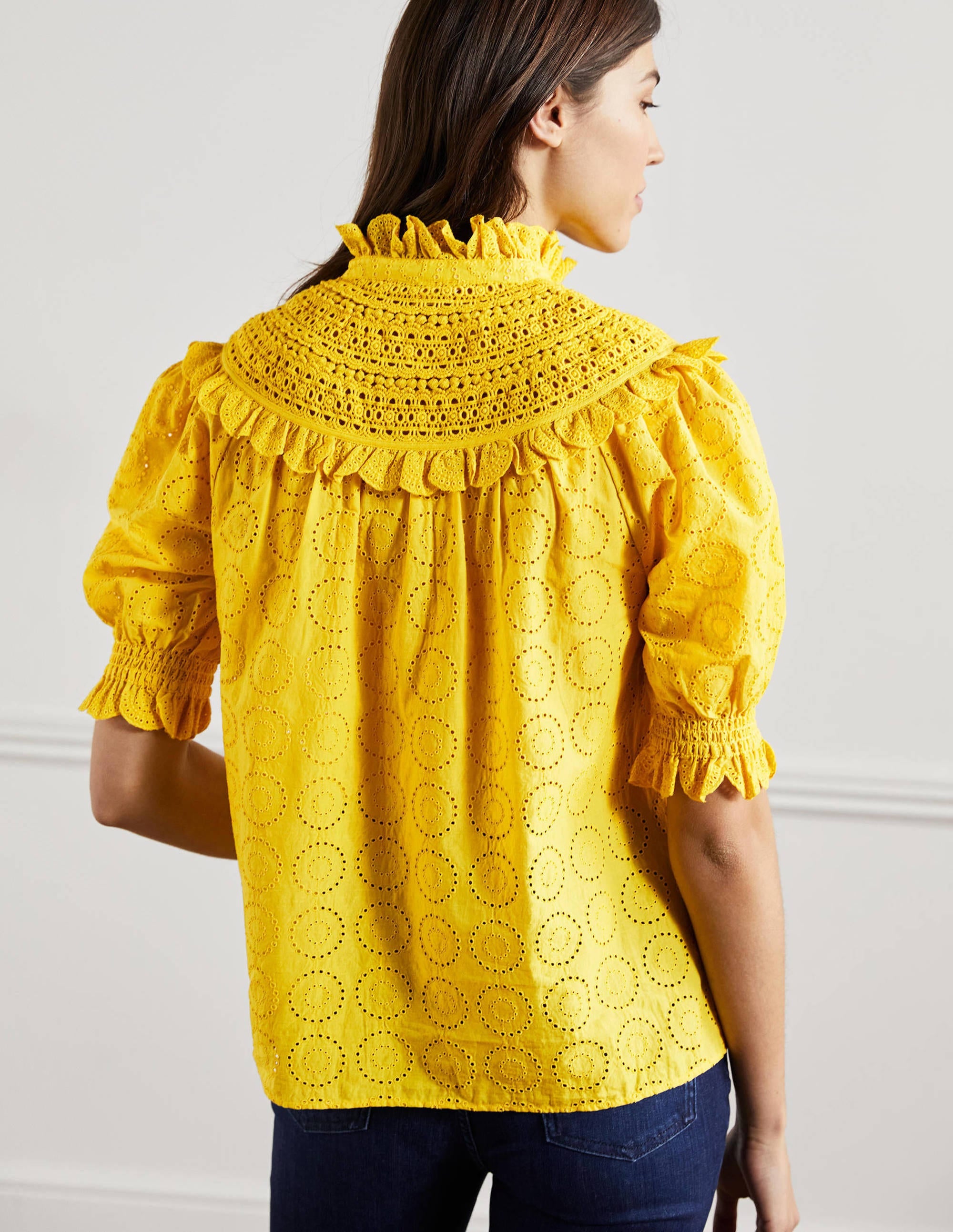 Faye Short Sleeve Broderie Top-Lemon Fizz - Image 3