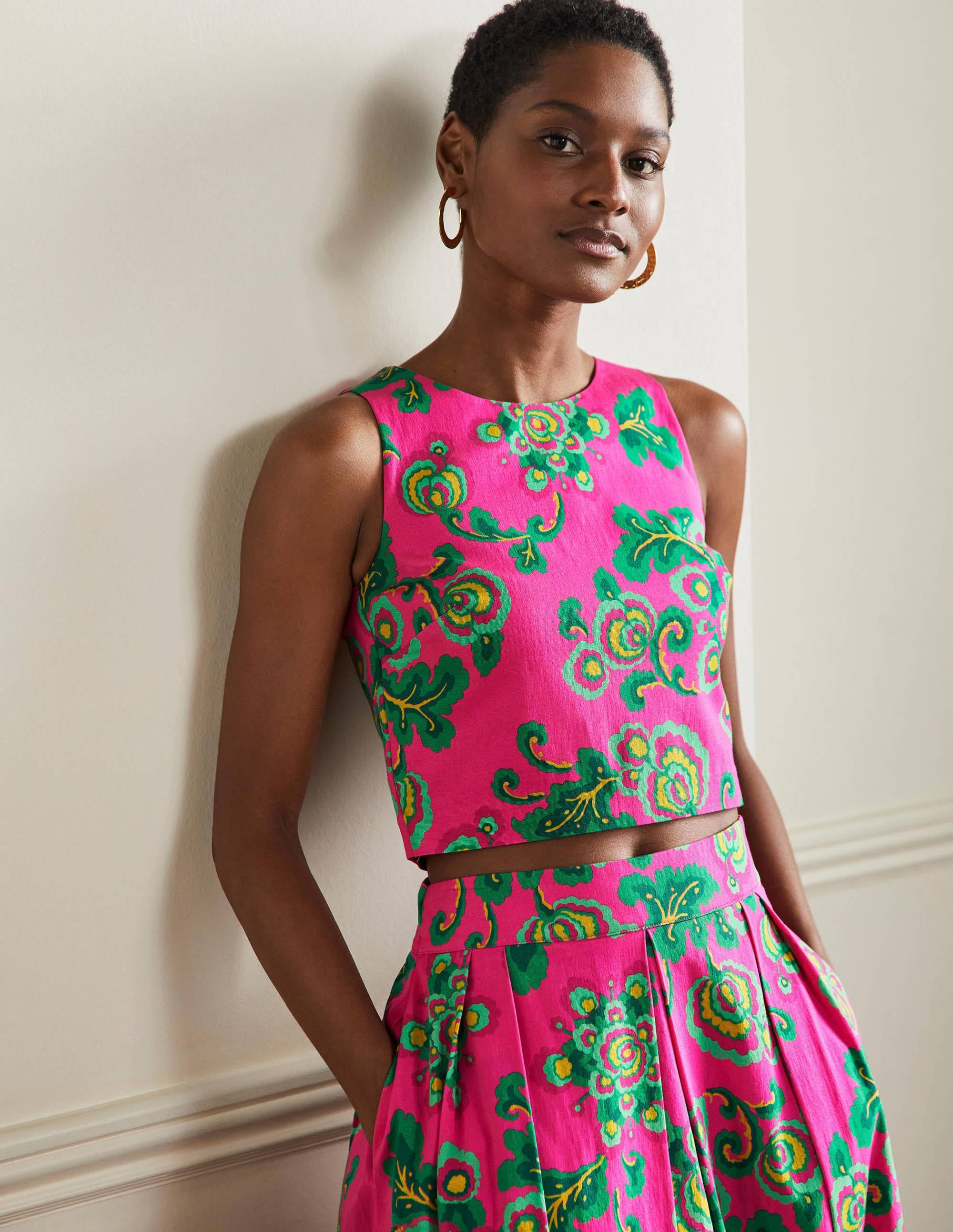 Scarlett Cropped Top-Party Pink, Wild Blooms - Image 1