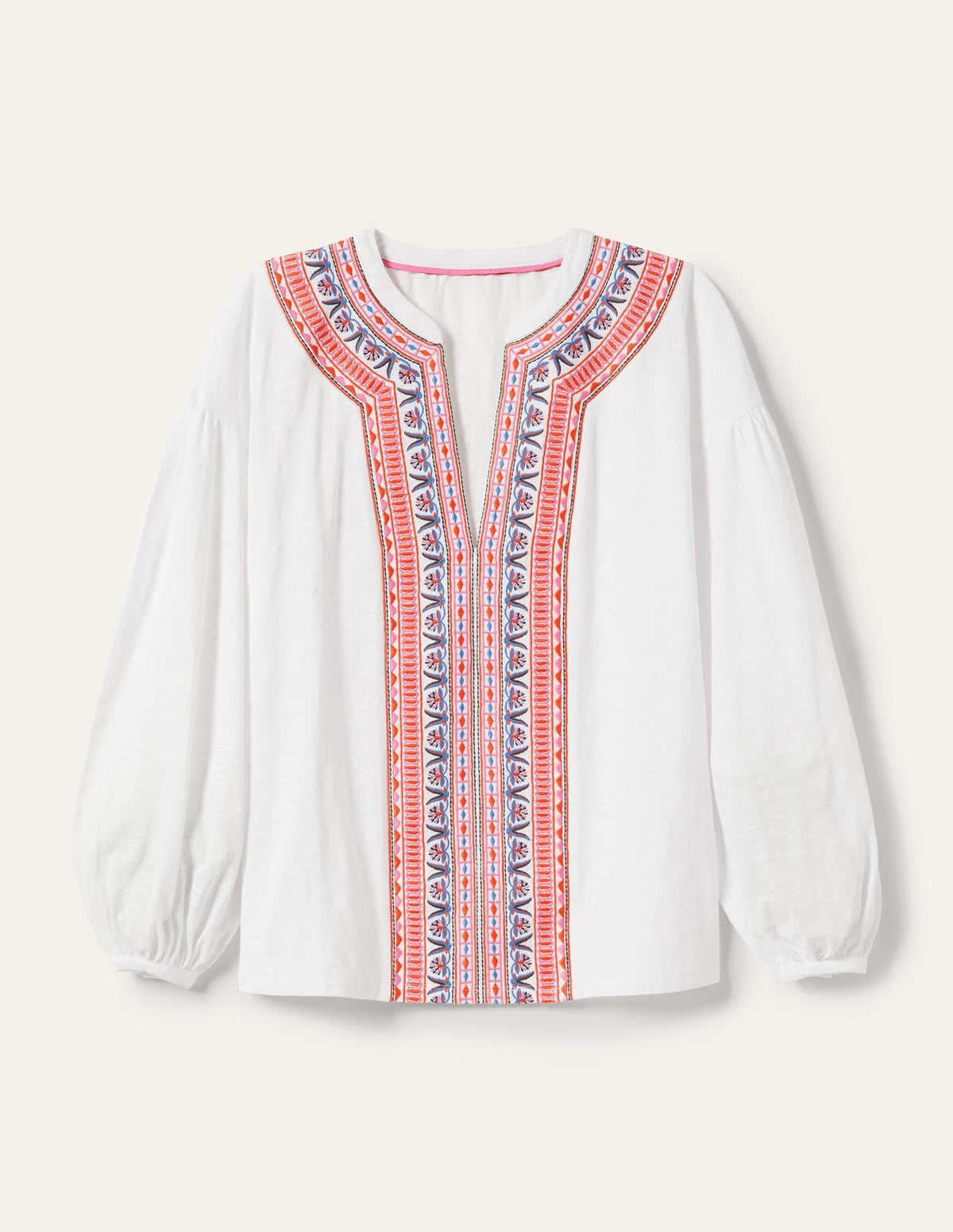 Embroidered Tie Detail Top-White, Multi Embroidery-6
