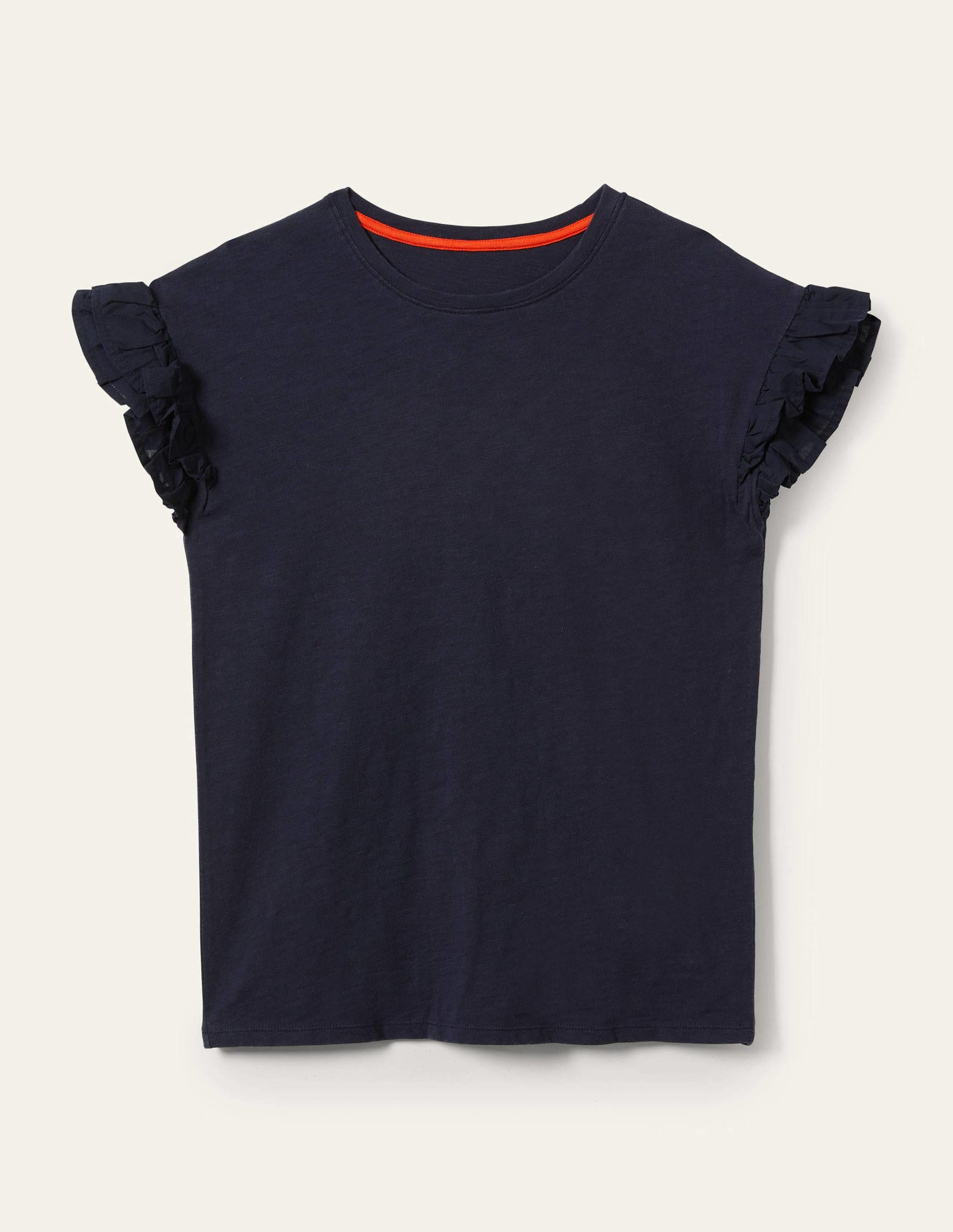 Woven Frill Sleeve T-shirt-Navy-6