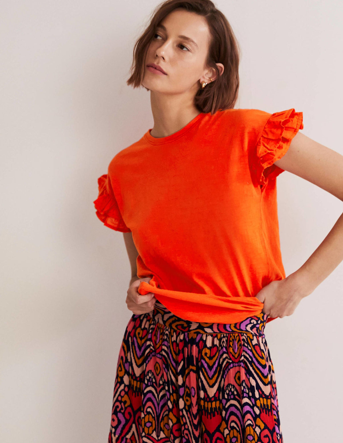 Woven Frill Sleeve T-shirt-Firecracker - Image 1