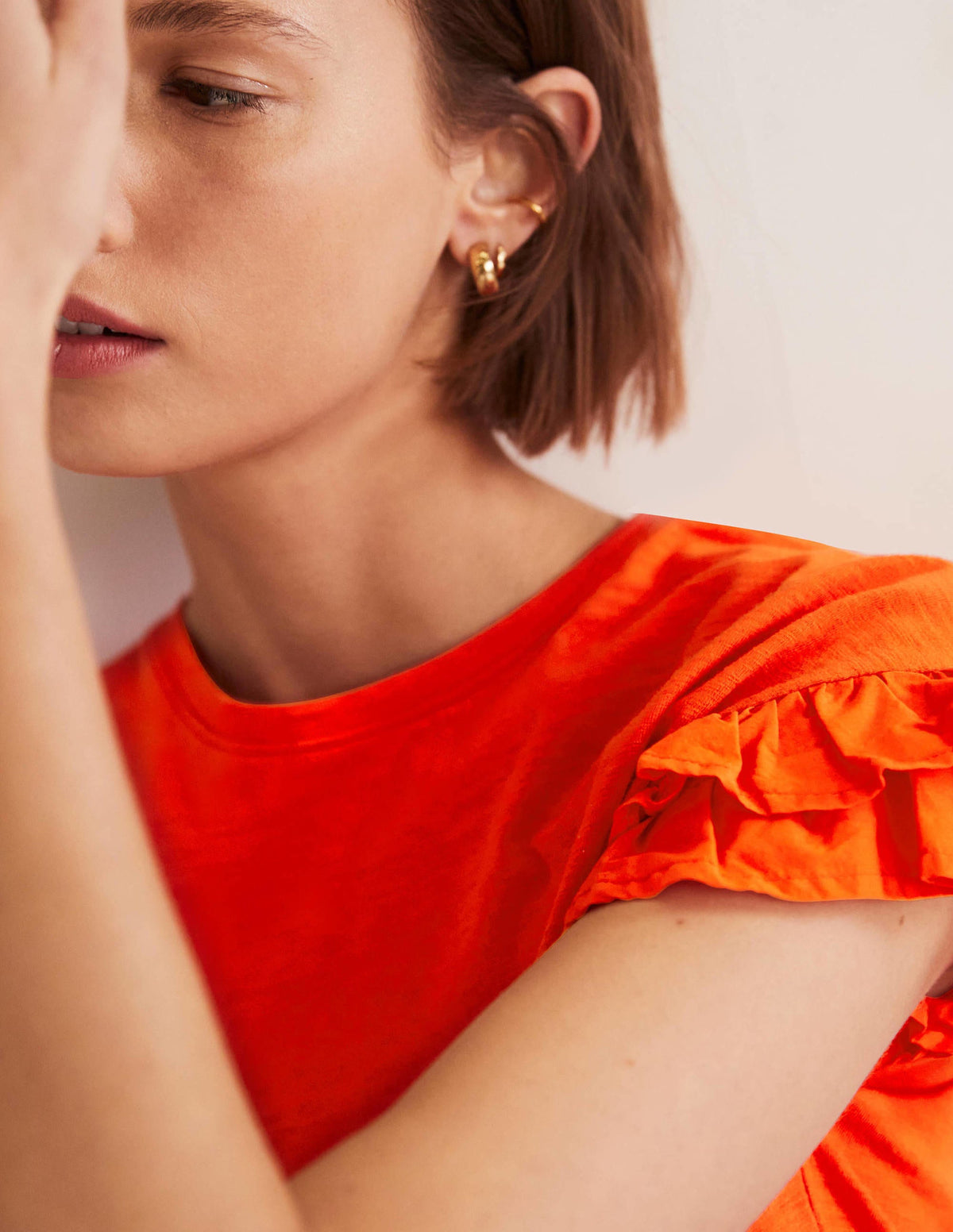Woven Frill Sleeve T-shirt-Firecracker-2