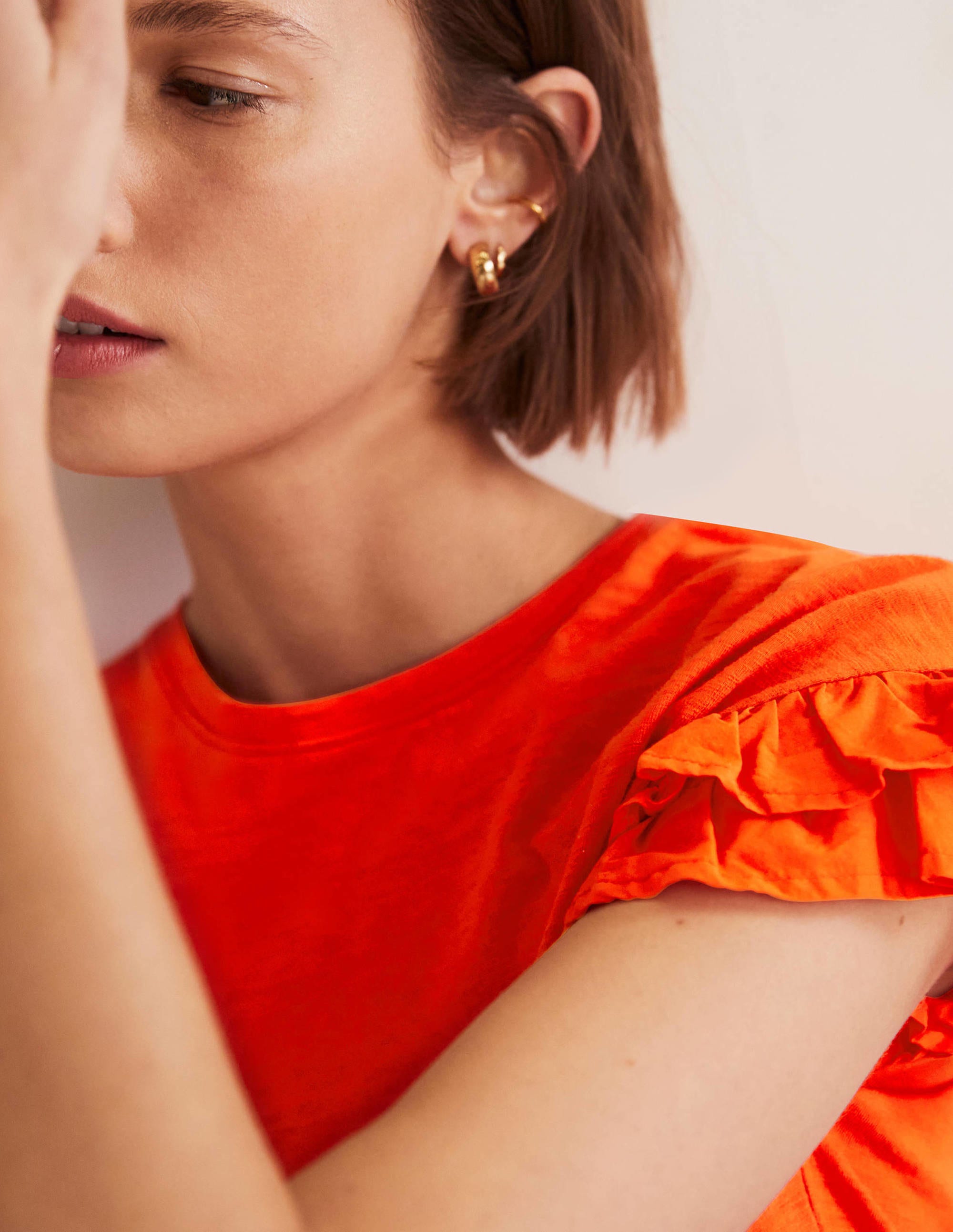 Woven Frill Sleeve T-shirt-Firecracker - Image 2