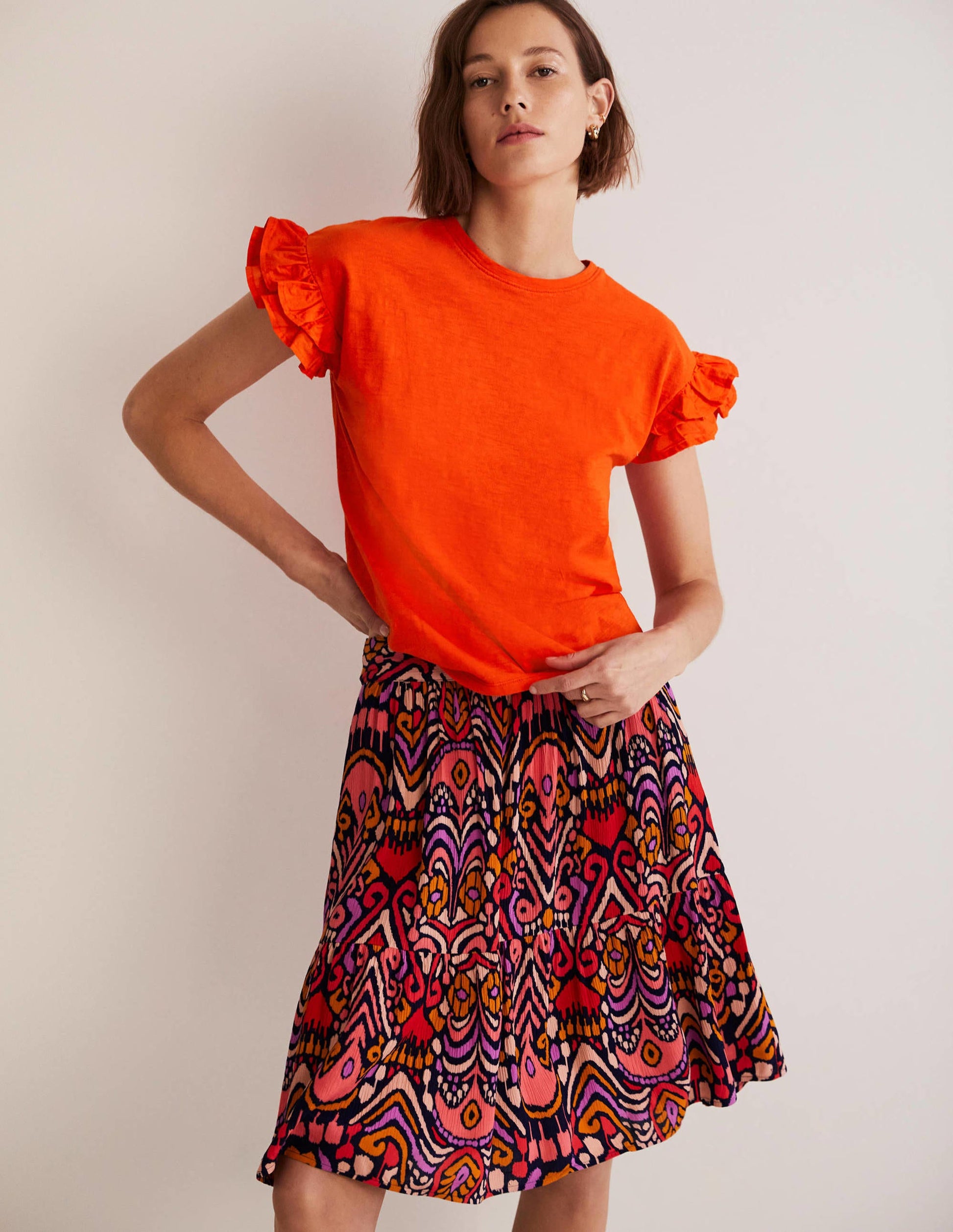 Woven Frill Sleeve T-shirt-Firecracker-4