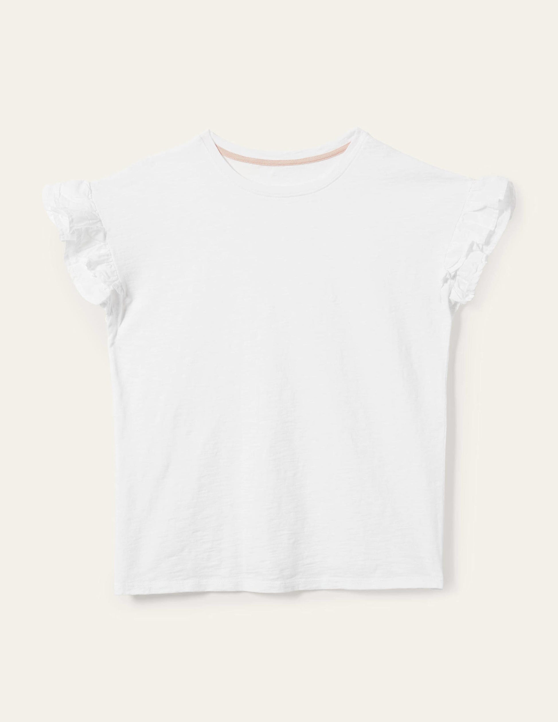Woven Frill Sleeve T-shirt-White-6