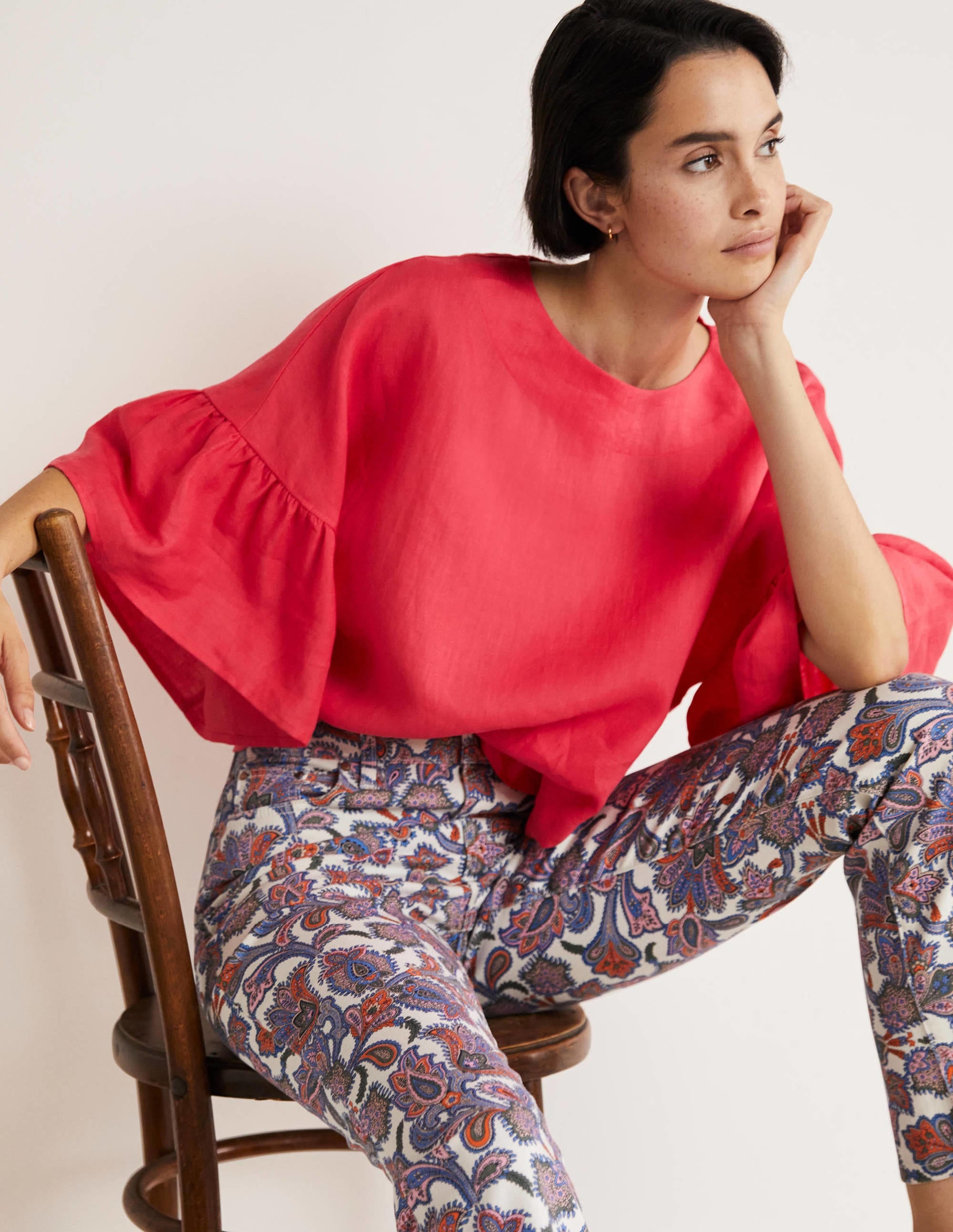 Frilly Full Sleeve Linen Top-Radish - Image 1
