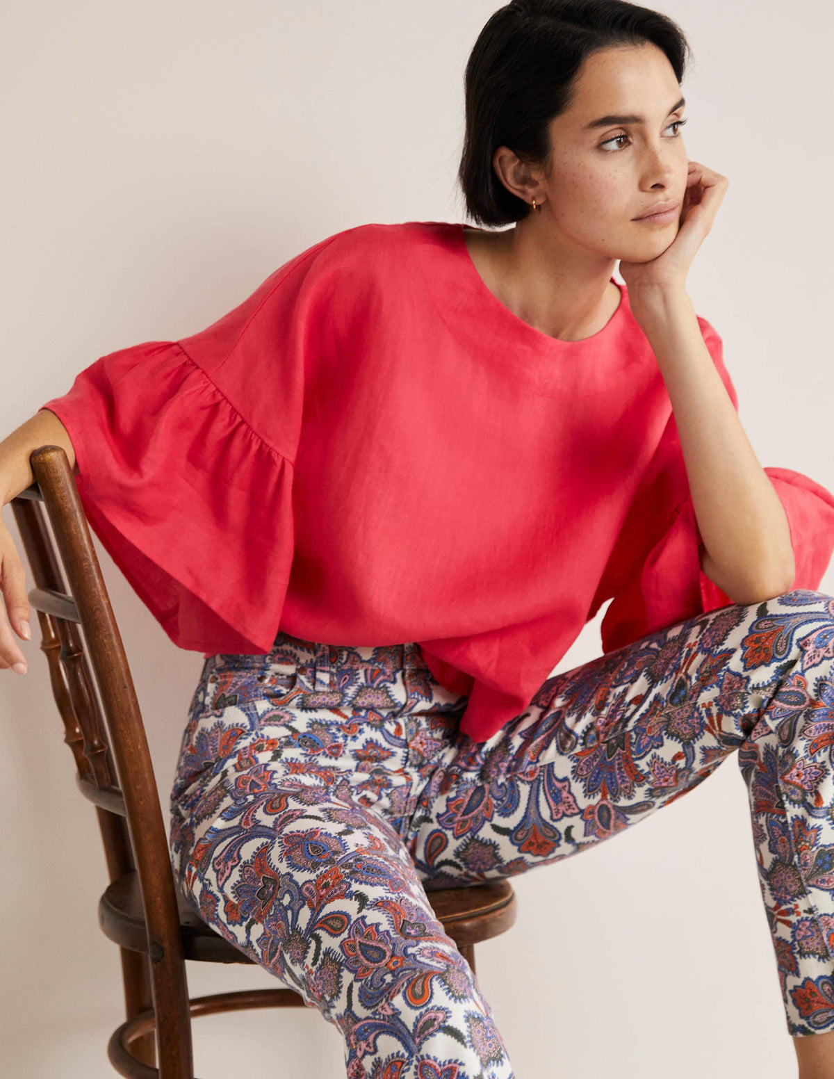 Frilly Full Sleeve Linen Top-Radish-4