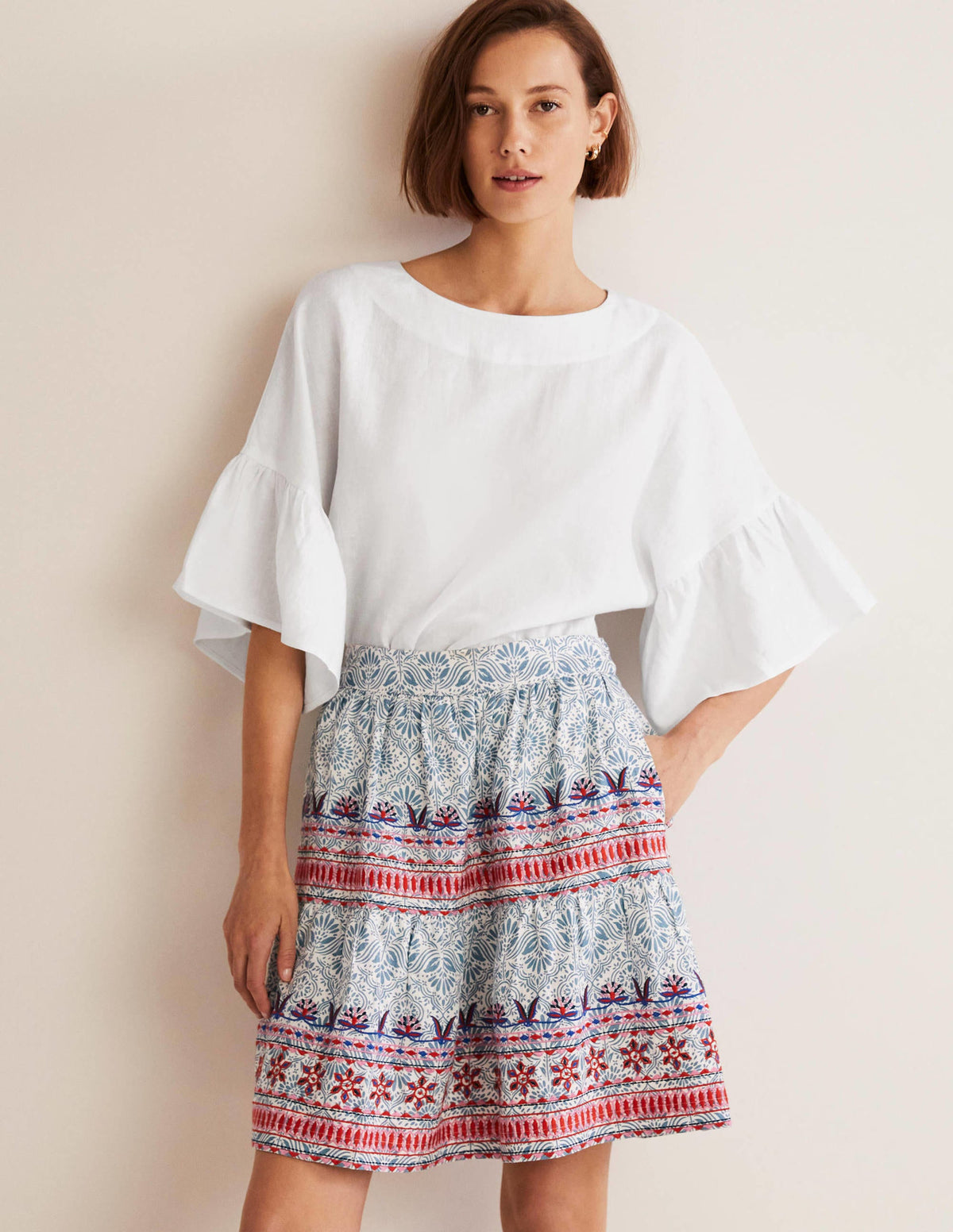 Frilly Full Sleeve Linen Top-White-1