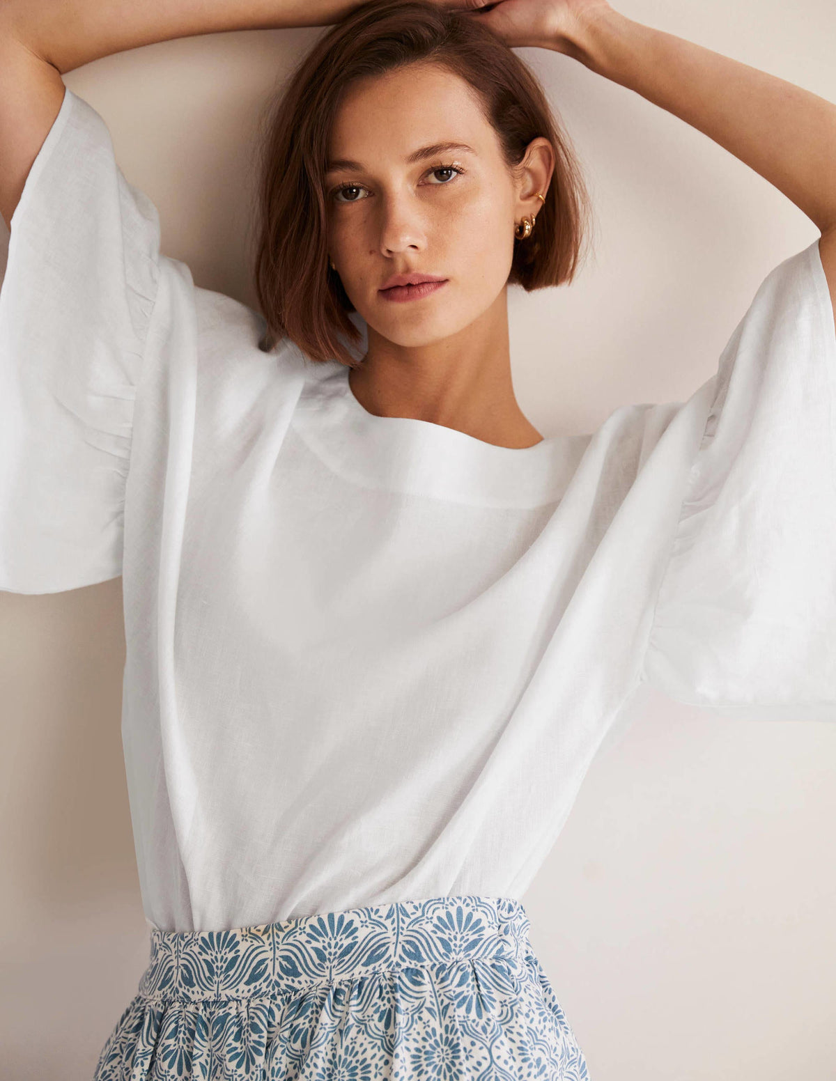Frilly Full Sleeve Linen Top-White - Image 2