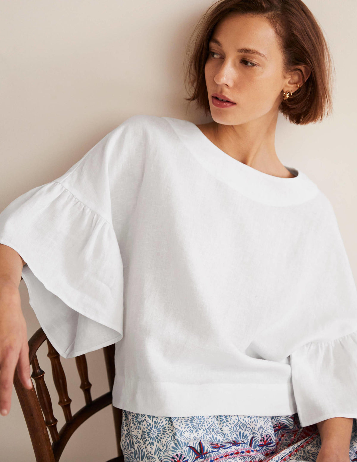 Frilly Full Sleeve Linen Top-White-3