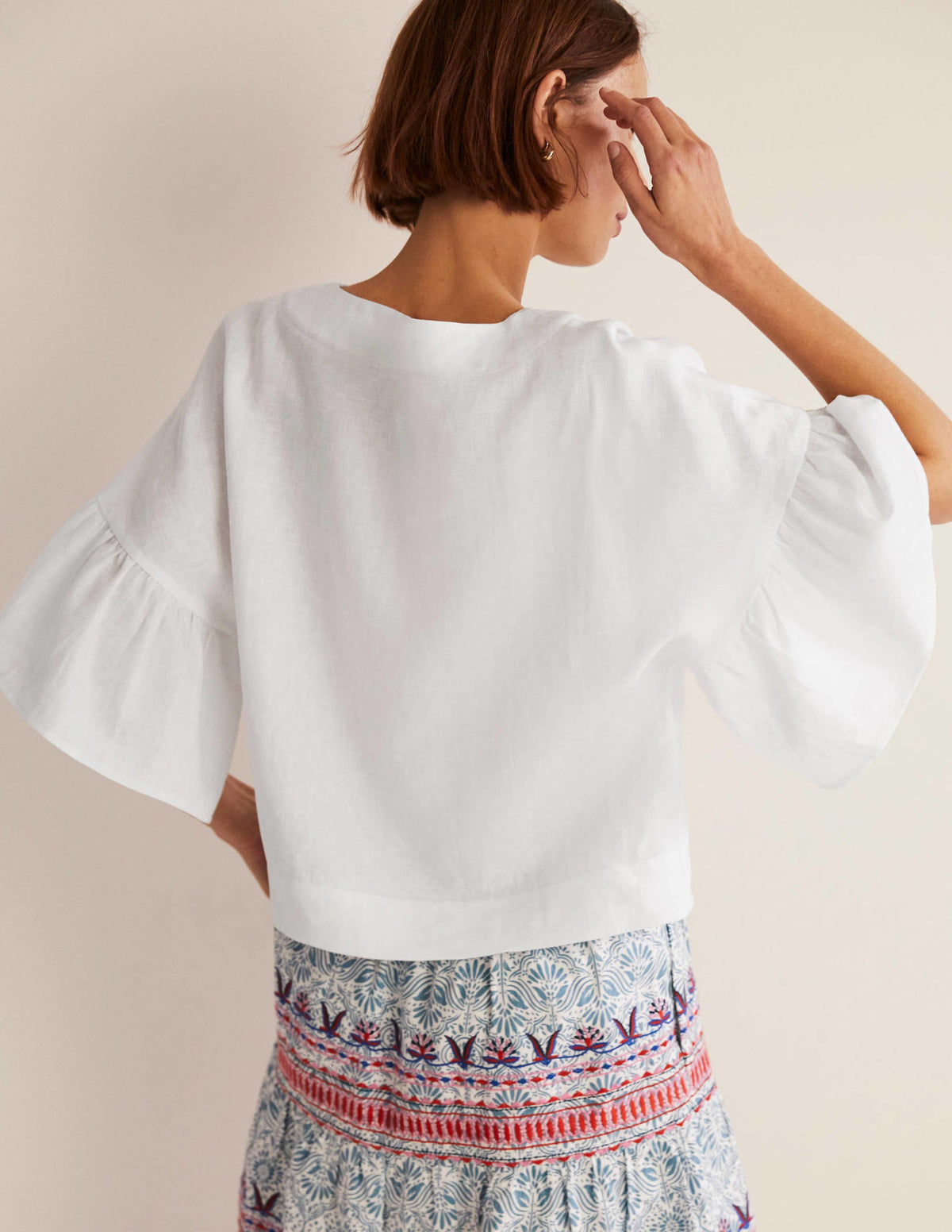 Frilly Full Sleeve Linen Top-White - Image 4