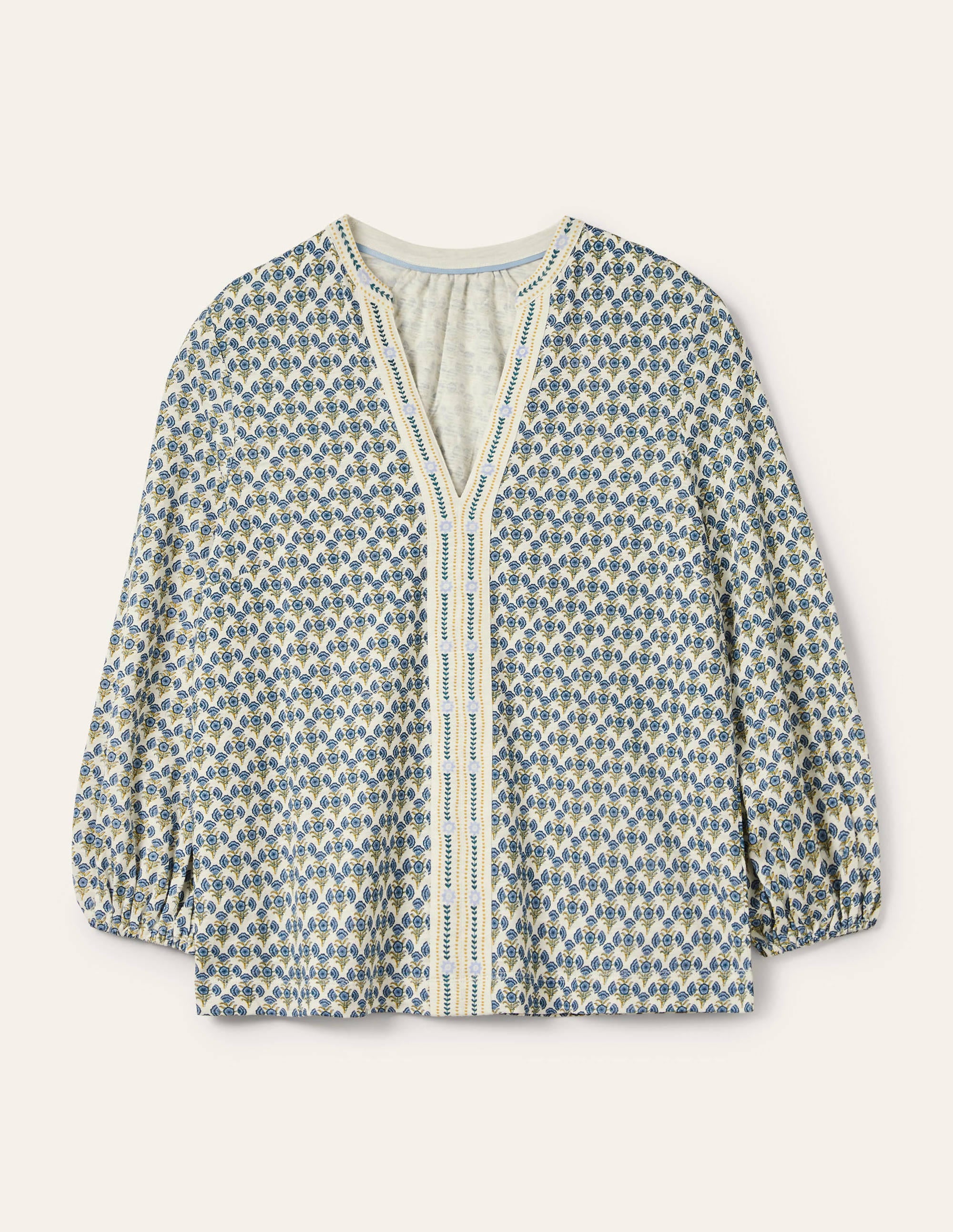 Printed Notch Neck Jersey Top-Chesapeake Bay, Poppy Geo - Image 6