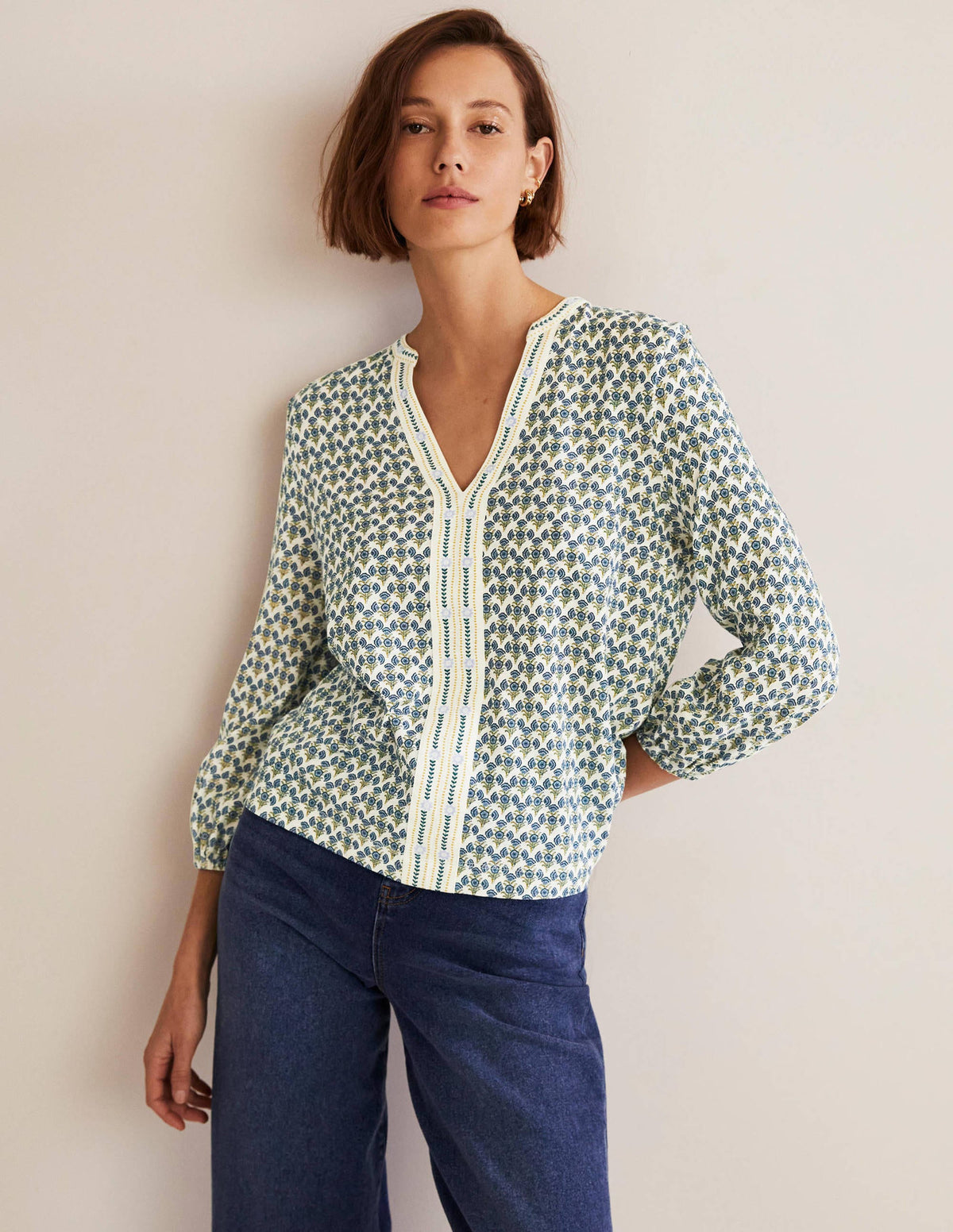 Printed Notch Neck Jersey Top-Chesapeake Bay, Poppy Geo-1