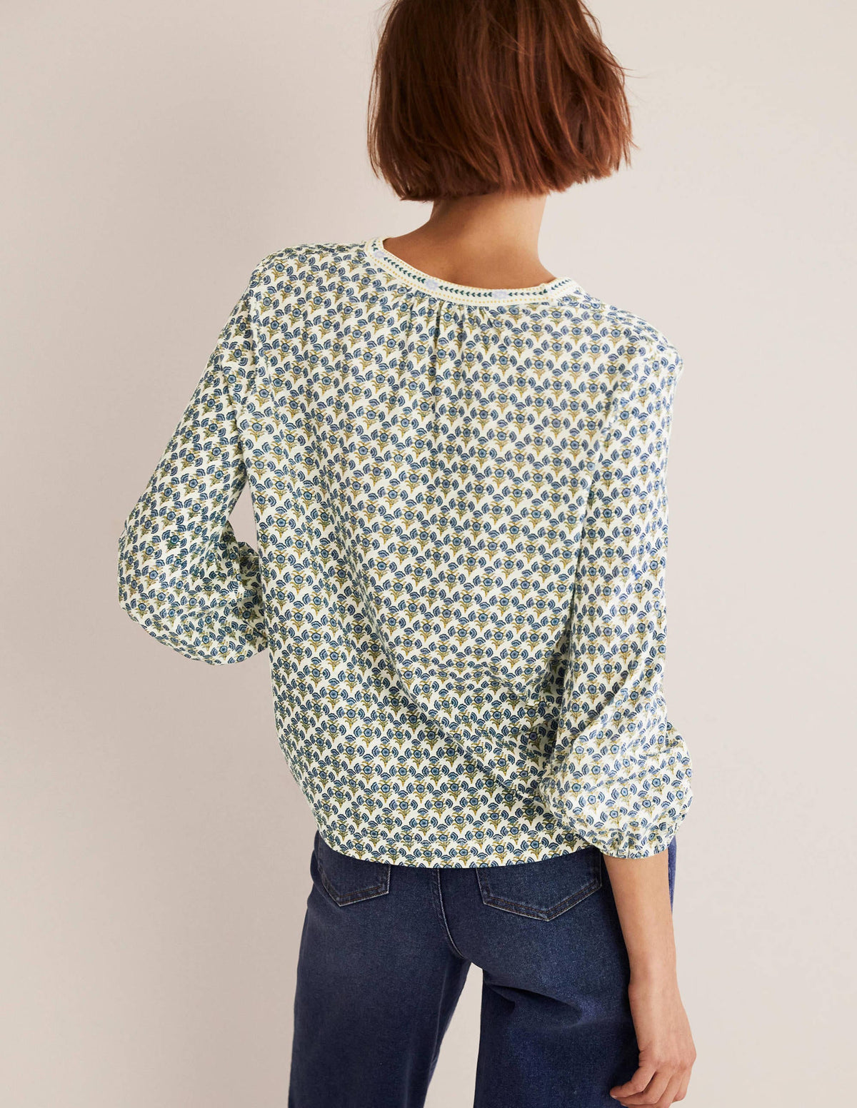 Printed Notch Neck Jersey Top-Chesapeake Bay, Poppy Geo - Image 3