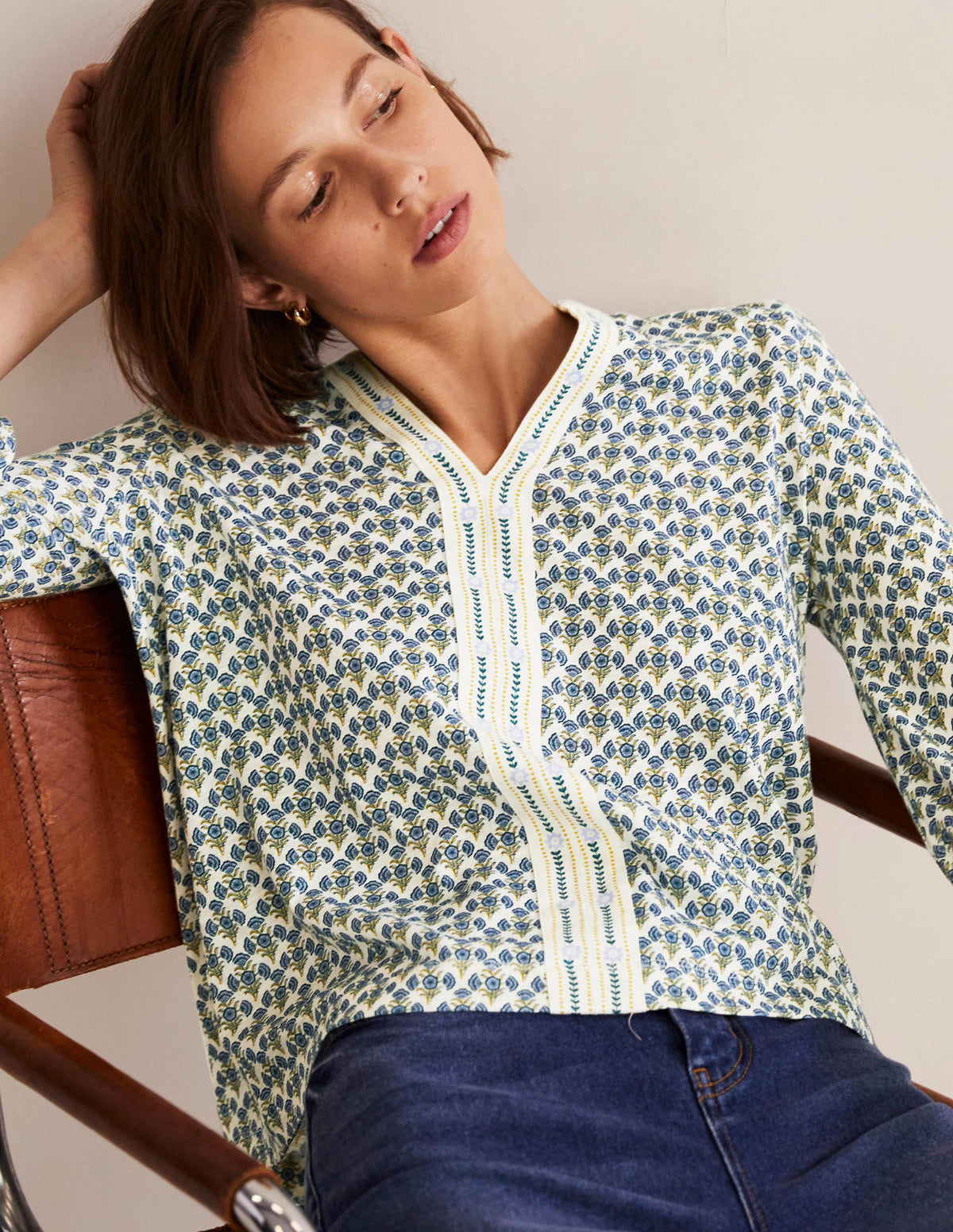 Printed Notch Neck Jersey Top-Chesapeake Bay, Poppy Geo-4