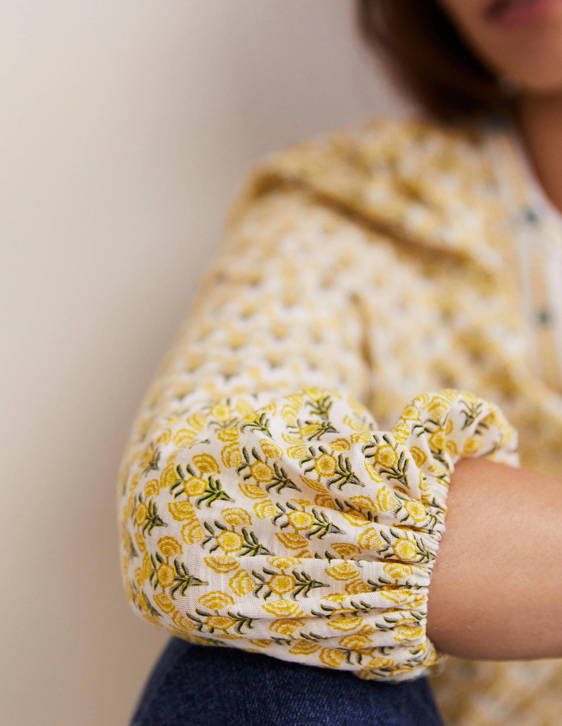 Printed Notch Neck Jersey Top-Olive Oil, Poppy Geo-2