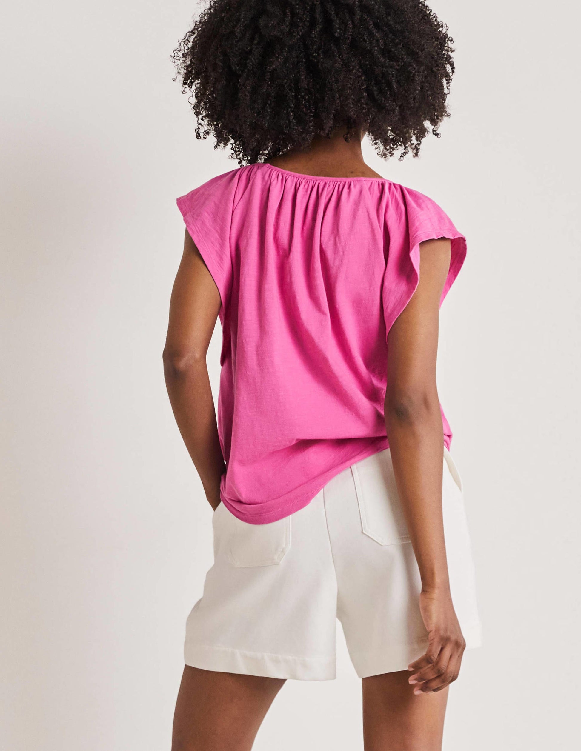 Flutter Sleeve V-neck T-shirt-Cosmos Pink-3