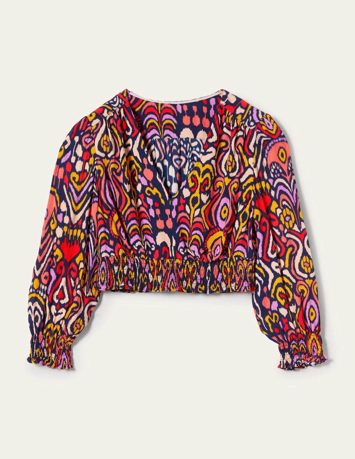 Grace Crinkle Co-ord Top-Navy, Ikat Charm-6