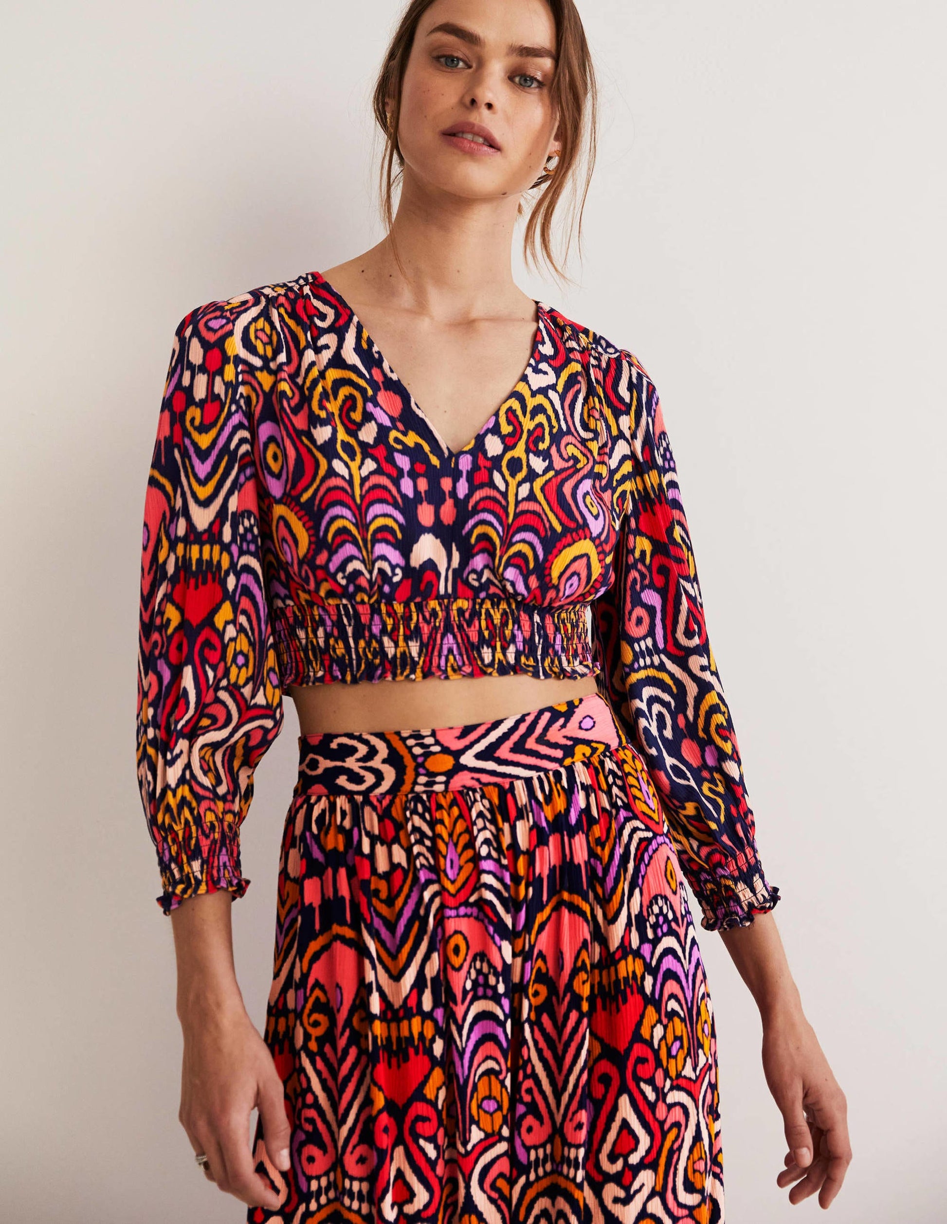 Grace Crinkle Co-ord Top-Navy, Ikat Charm-1