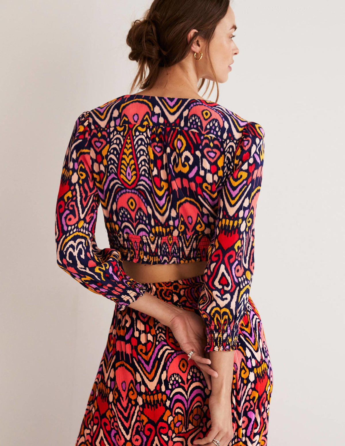 Grace Crinkle Co-ord Top-Navy, Ikat Charm-4