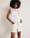 Stitch Detail Sleeveless Top-White, Multi Embroidery