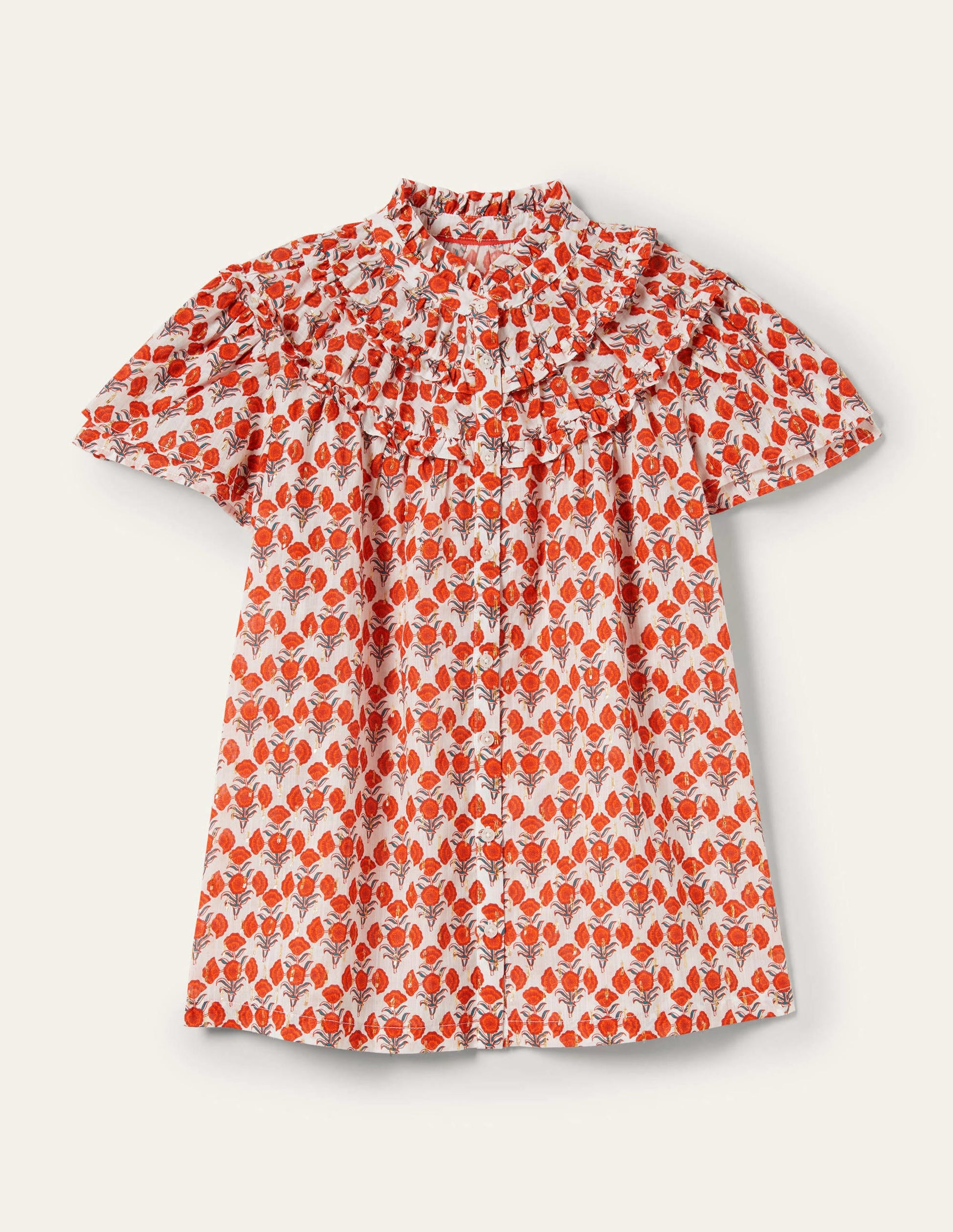 Ruched Detail Metallic Blouse-Chili Oil, Poppy Geo-8