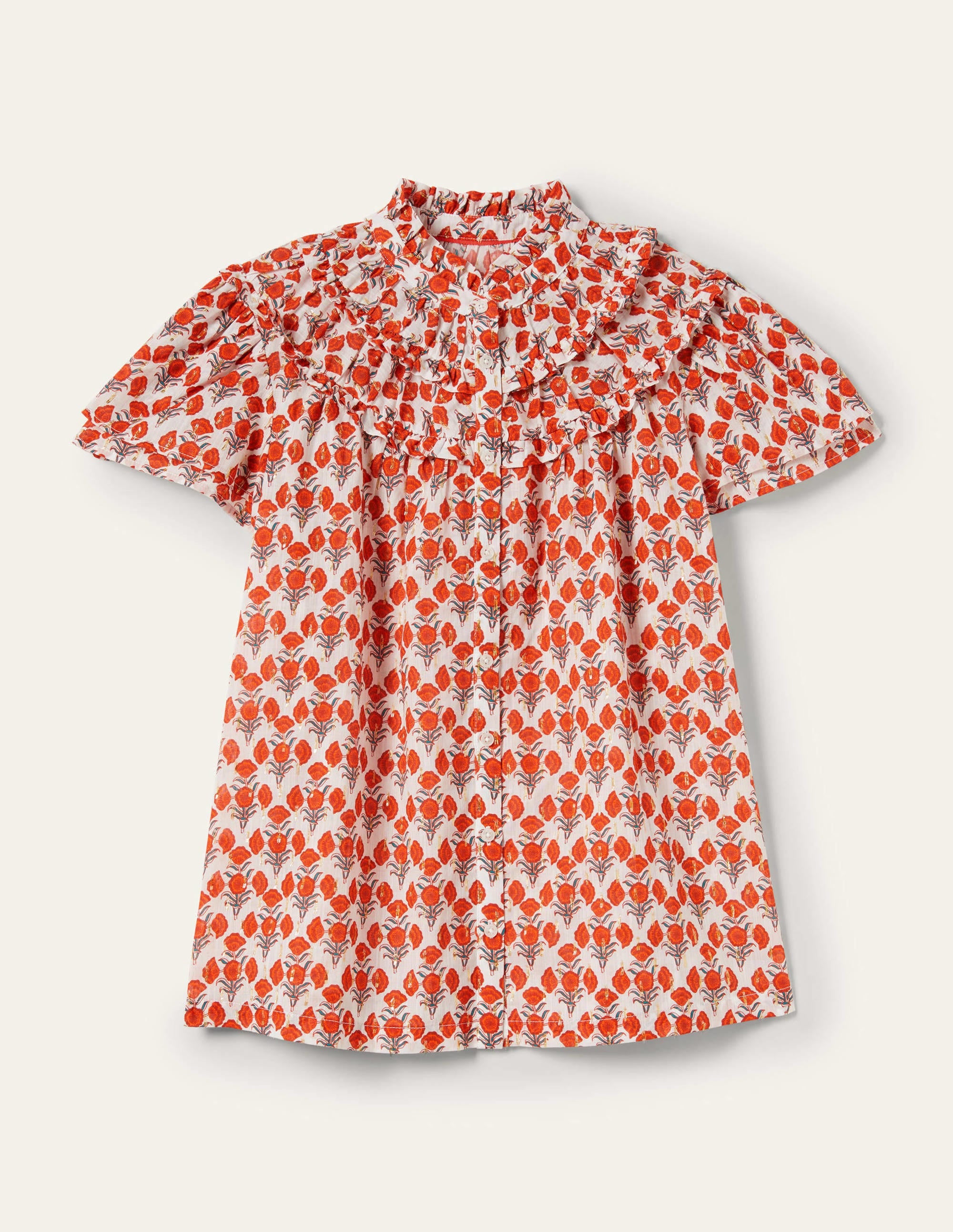 Ruched Detail Metallic Blouse-Chili Oil, Poppy Geo - Image 8