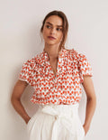 Ruched Detail Metallic Blouse-Chili Oil, Poppy Geo