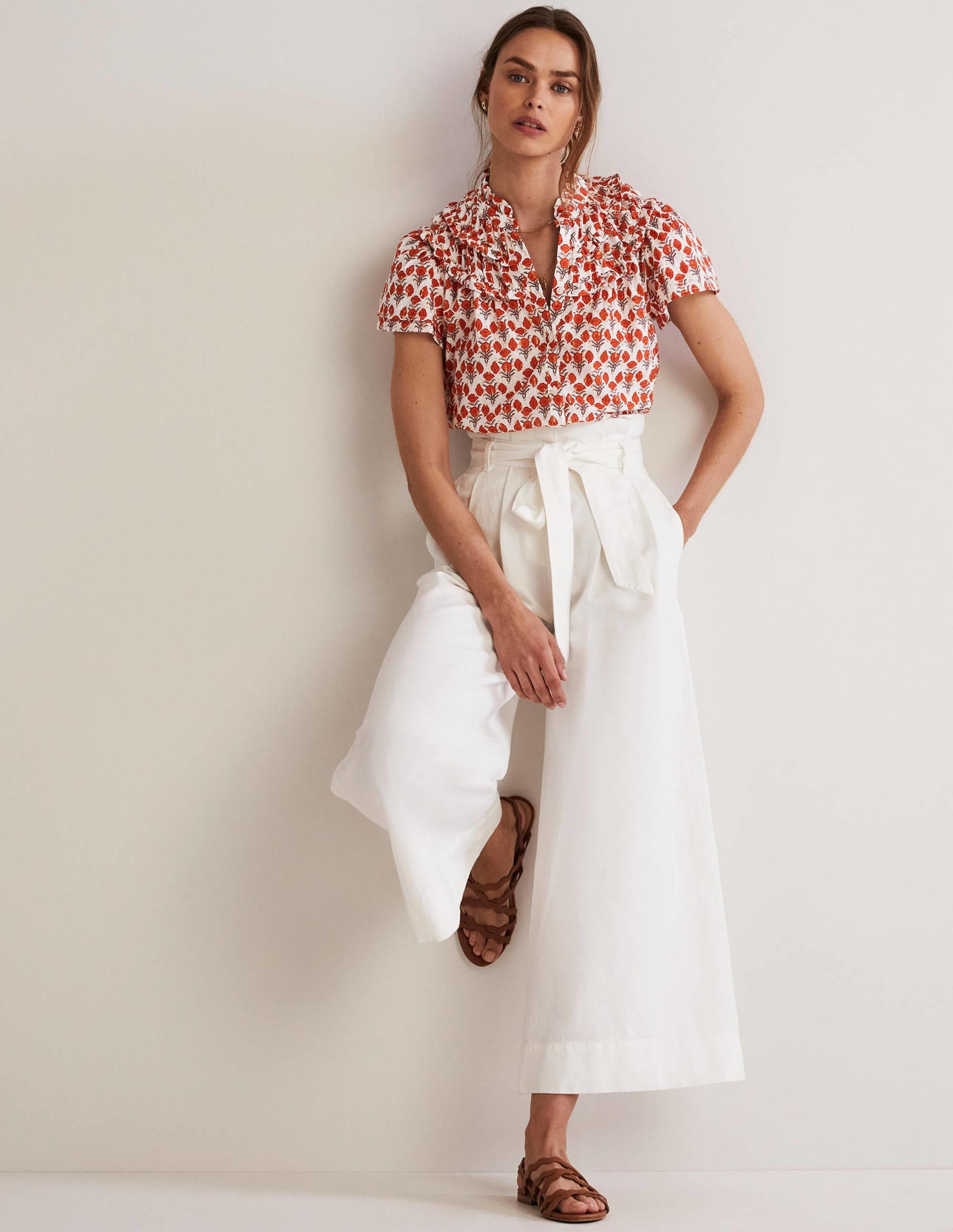 Ruched Detail Metallic Blouse-Chili Oil, Poppy Geo - Image 6