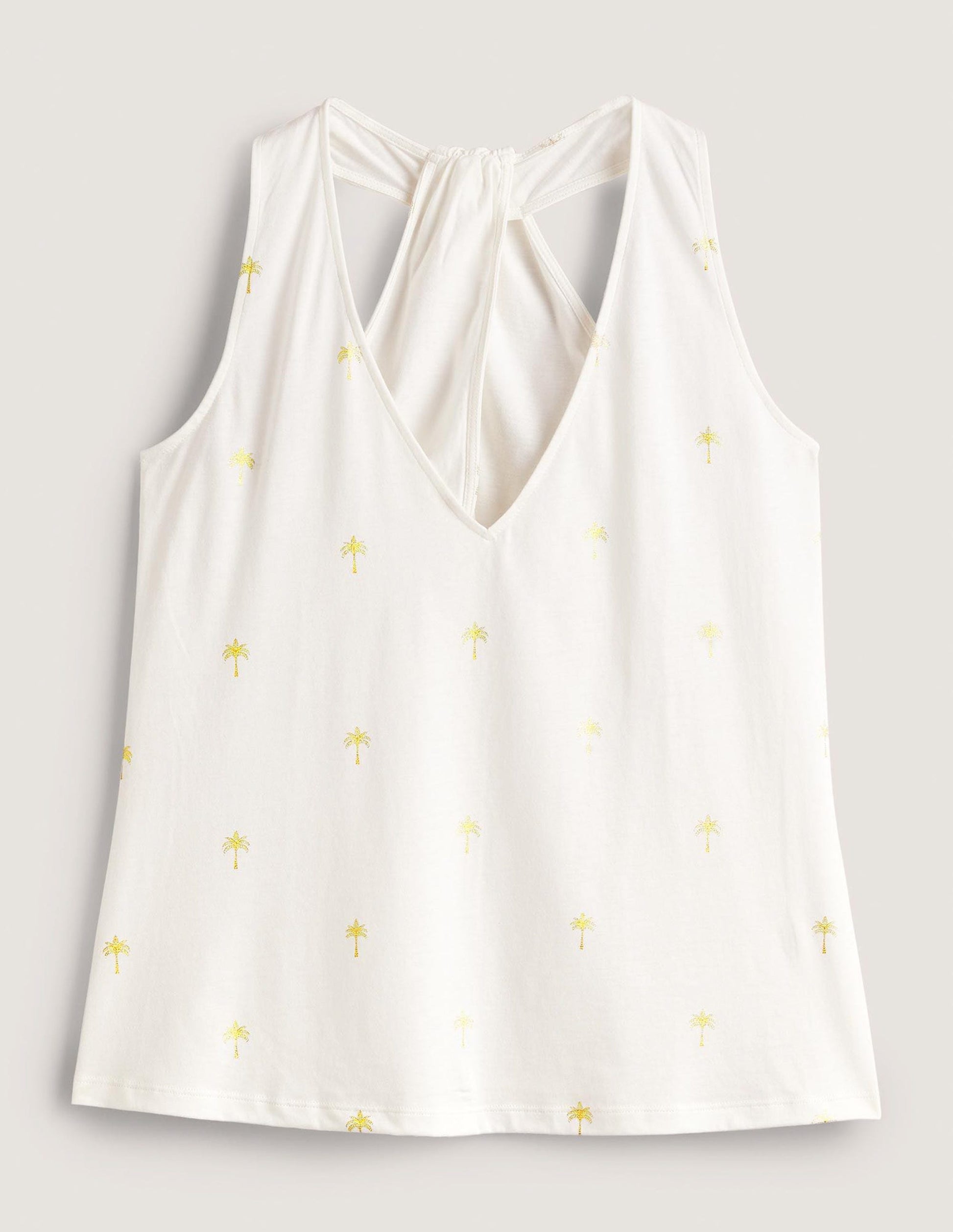 V-Neck Twist Back Jersey Top-Ivory and Gold, Paradise Palm-6