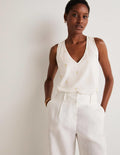 V-Neck Twist Back Jersey Top-Ivory and Gold, Paradise Palm