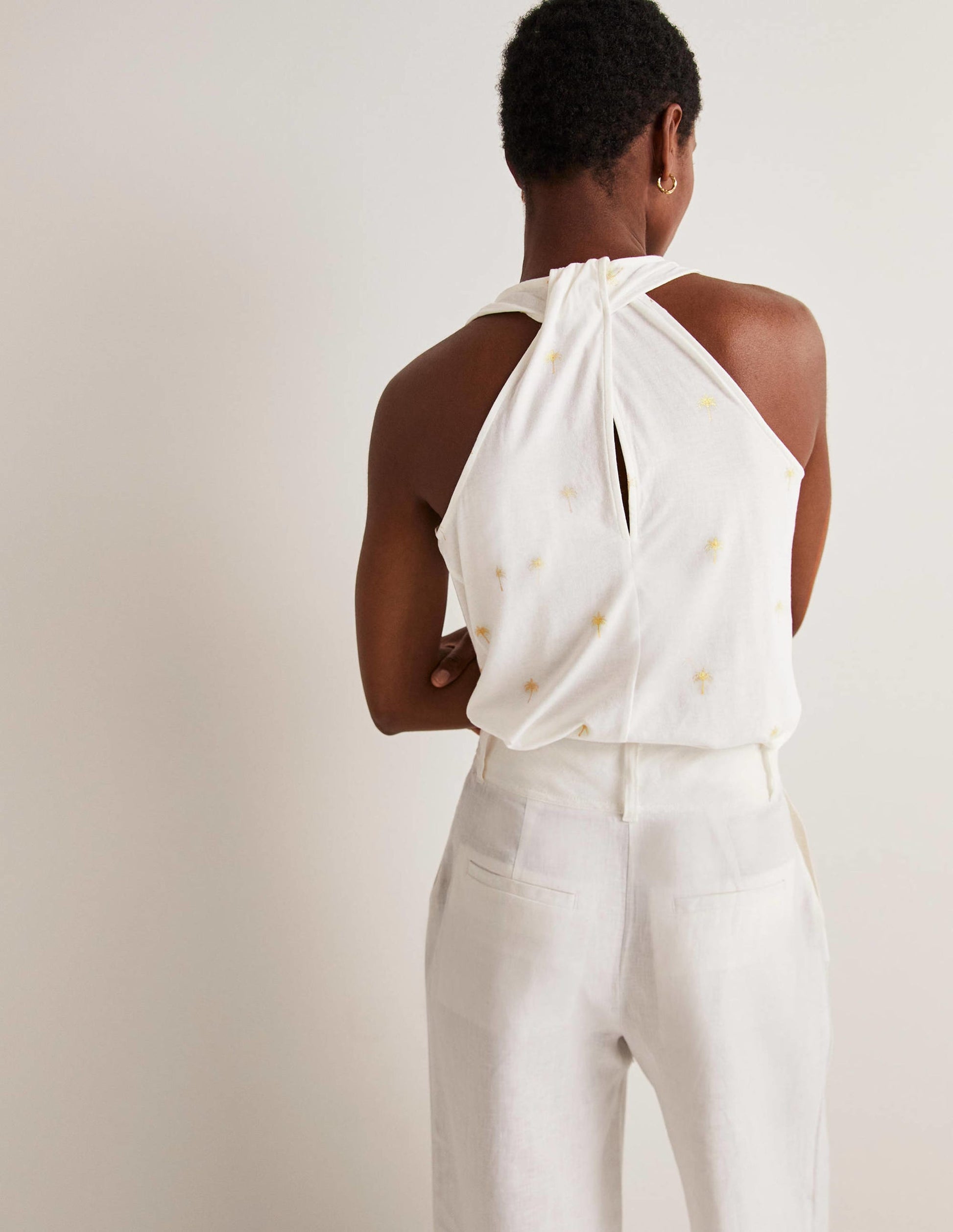 V-Neck Twist Back Jersey Top-Ivory and Gold, Paradise Palm-3