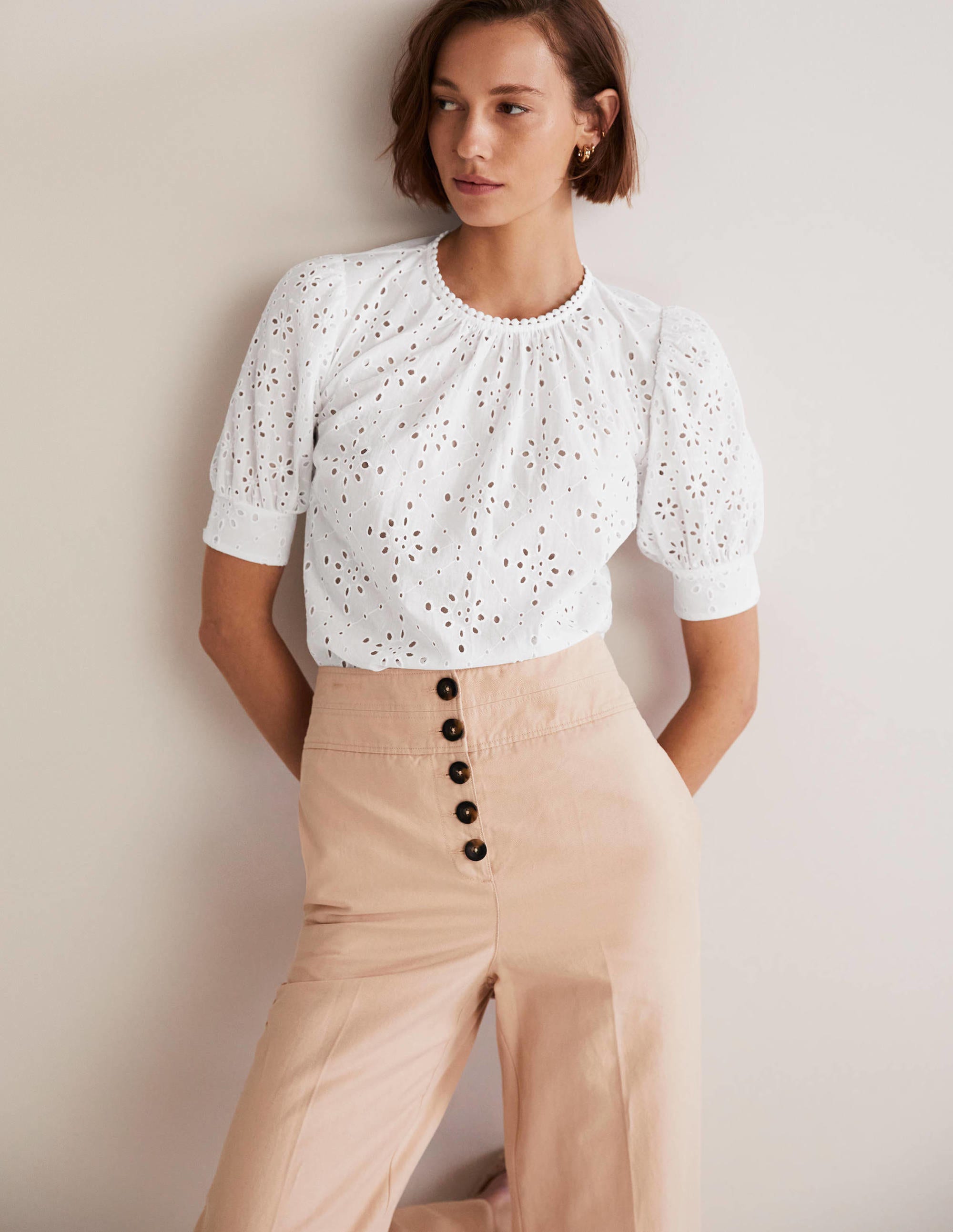 Broderie Cut-Out Detail Top-White - Image 3