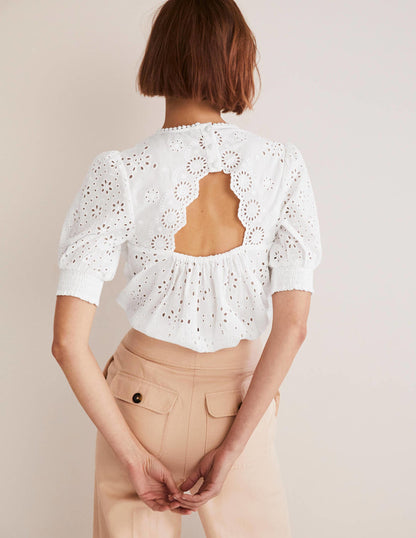 Broderie Cut-Out Detail Top-White-4