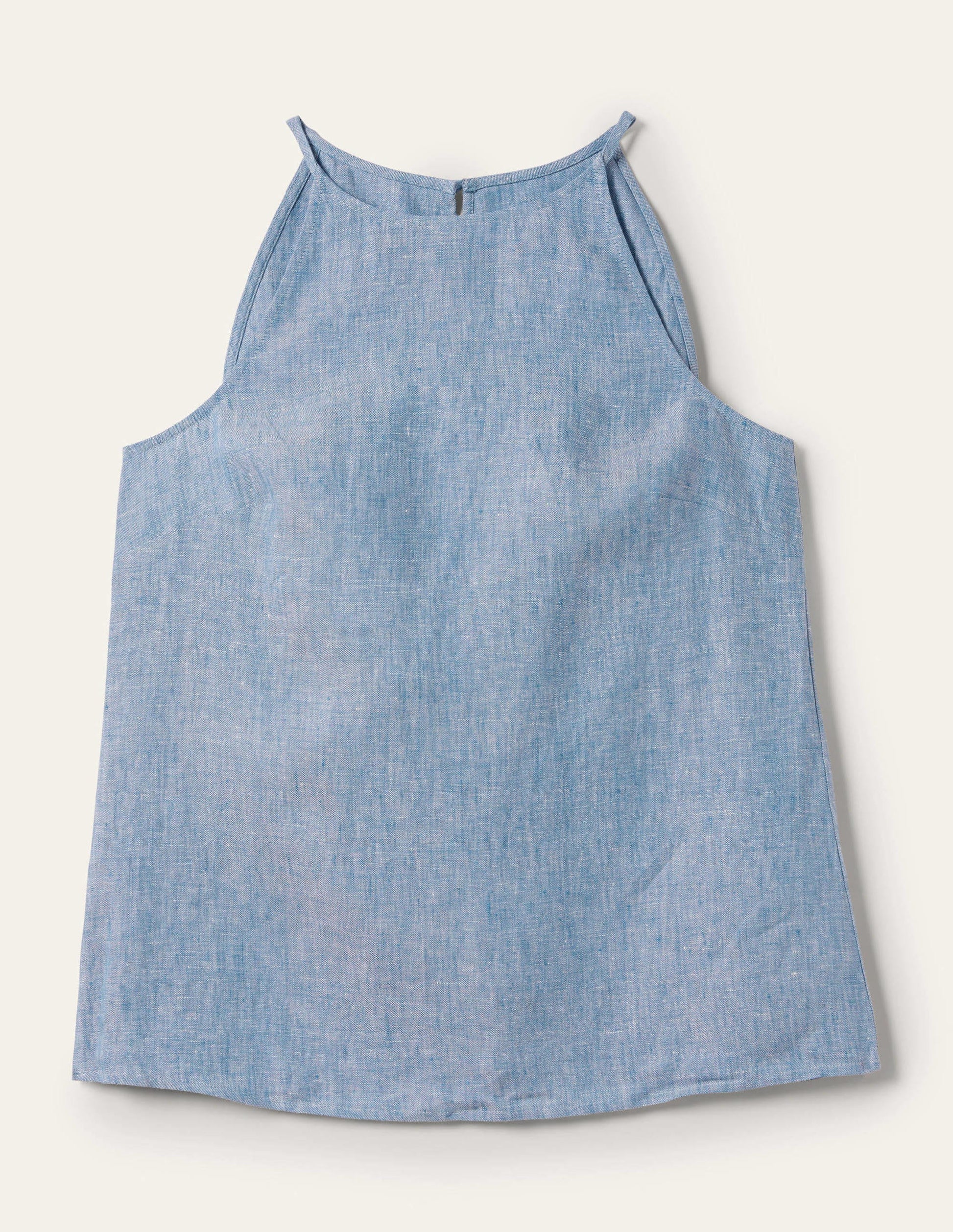 Strappy Halterneck Linen Top-Chambray-5