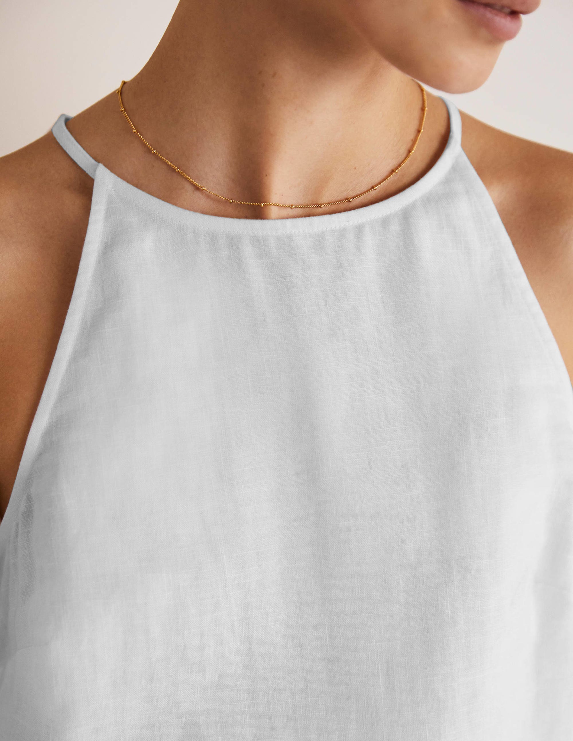 Strappy Halterneck Linen Top-White - Image 2