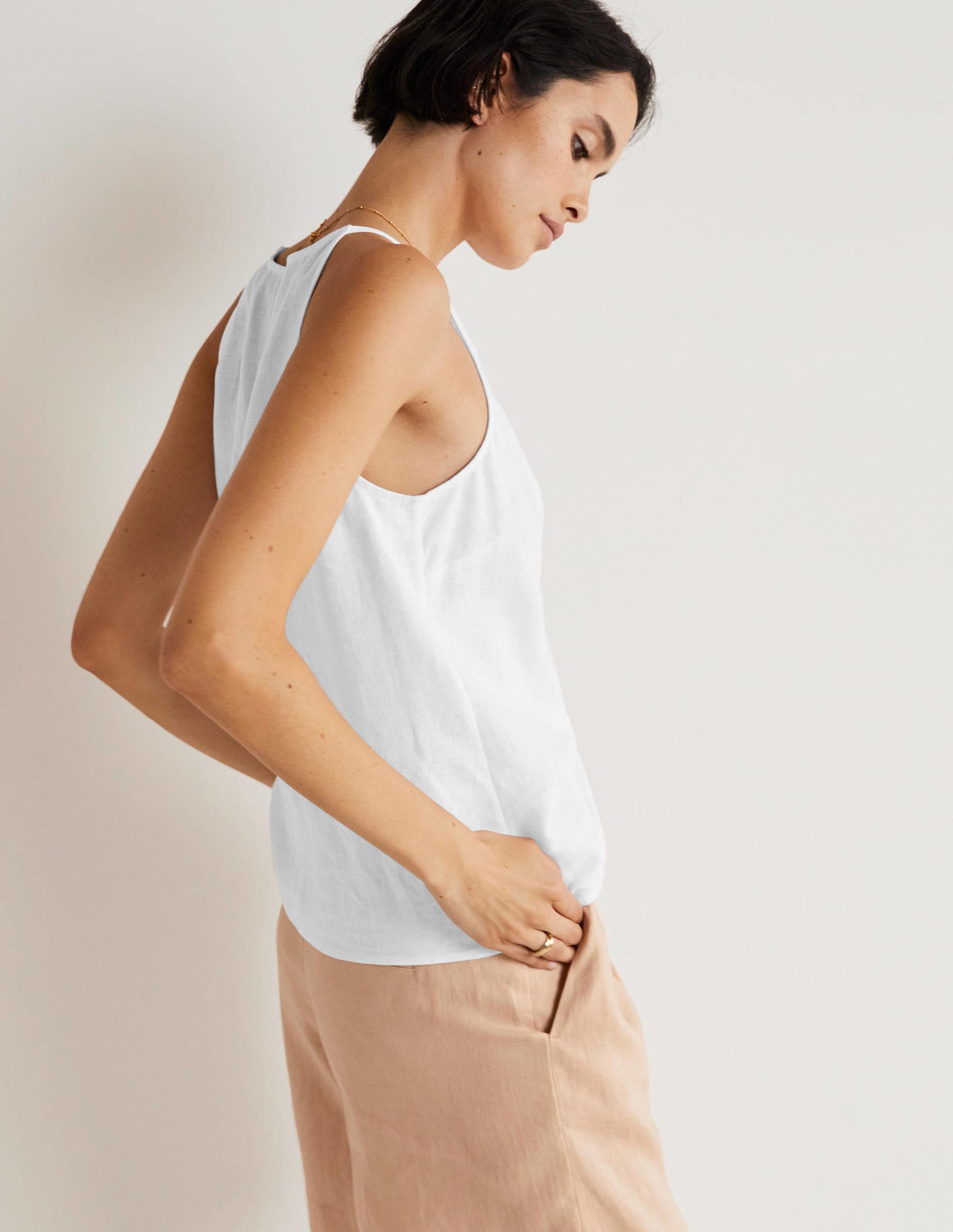 Strappy Halterneck Linen Top-White-3
