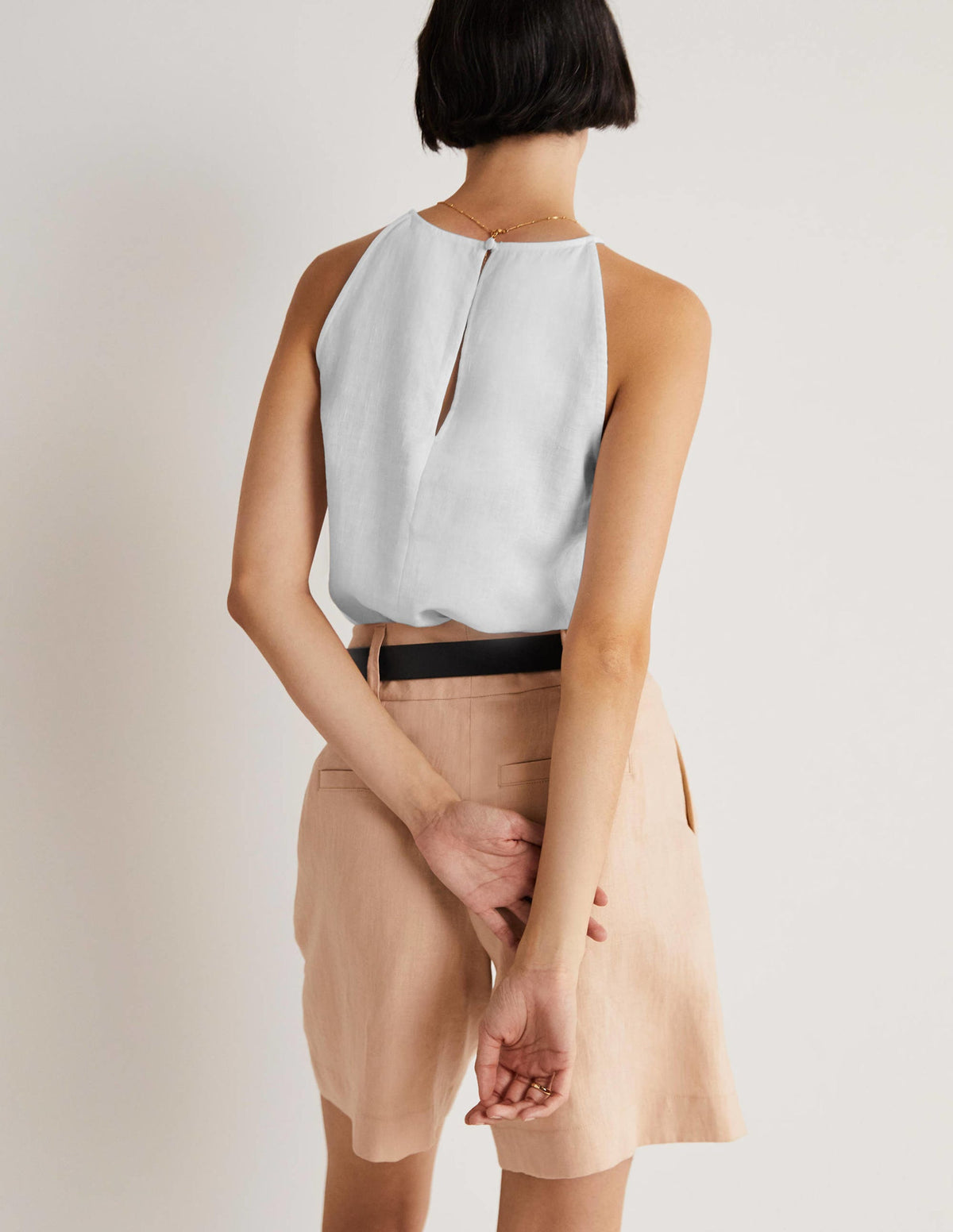 Strappy Halterneck Linen Top-White-4