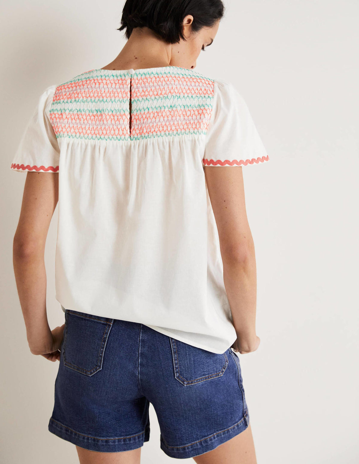 May Flutter Sleeve Smocked Top-White, Multi Smocking - Image 3