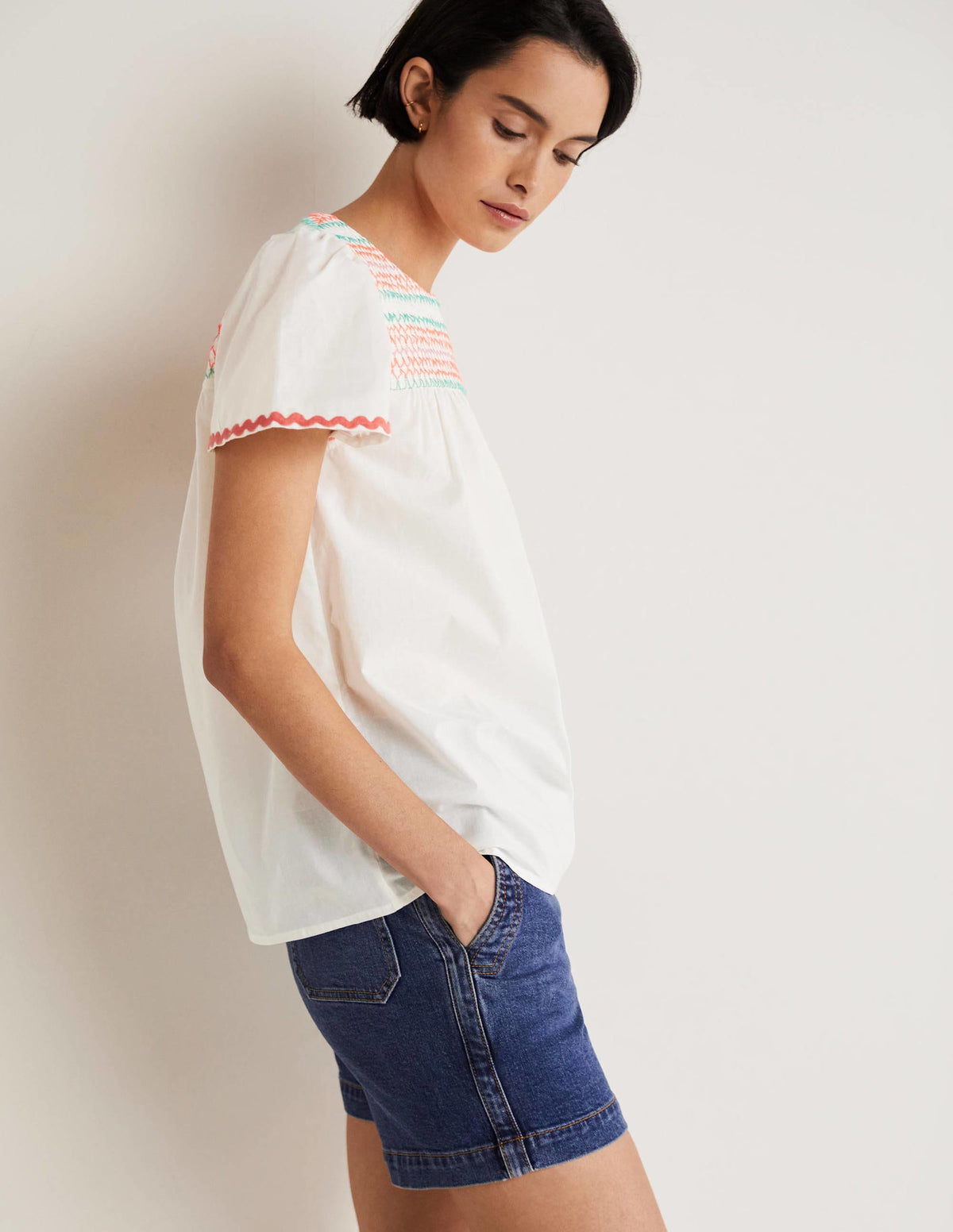 May Flutter Sleeve Smocked Top-White, Multi Smocking-4