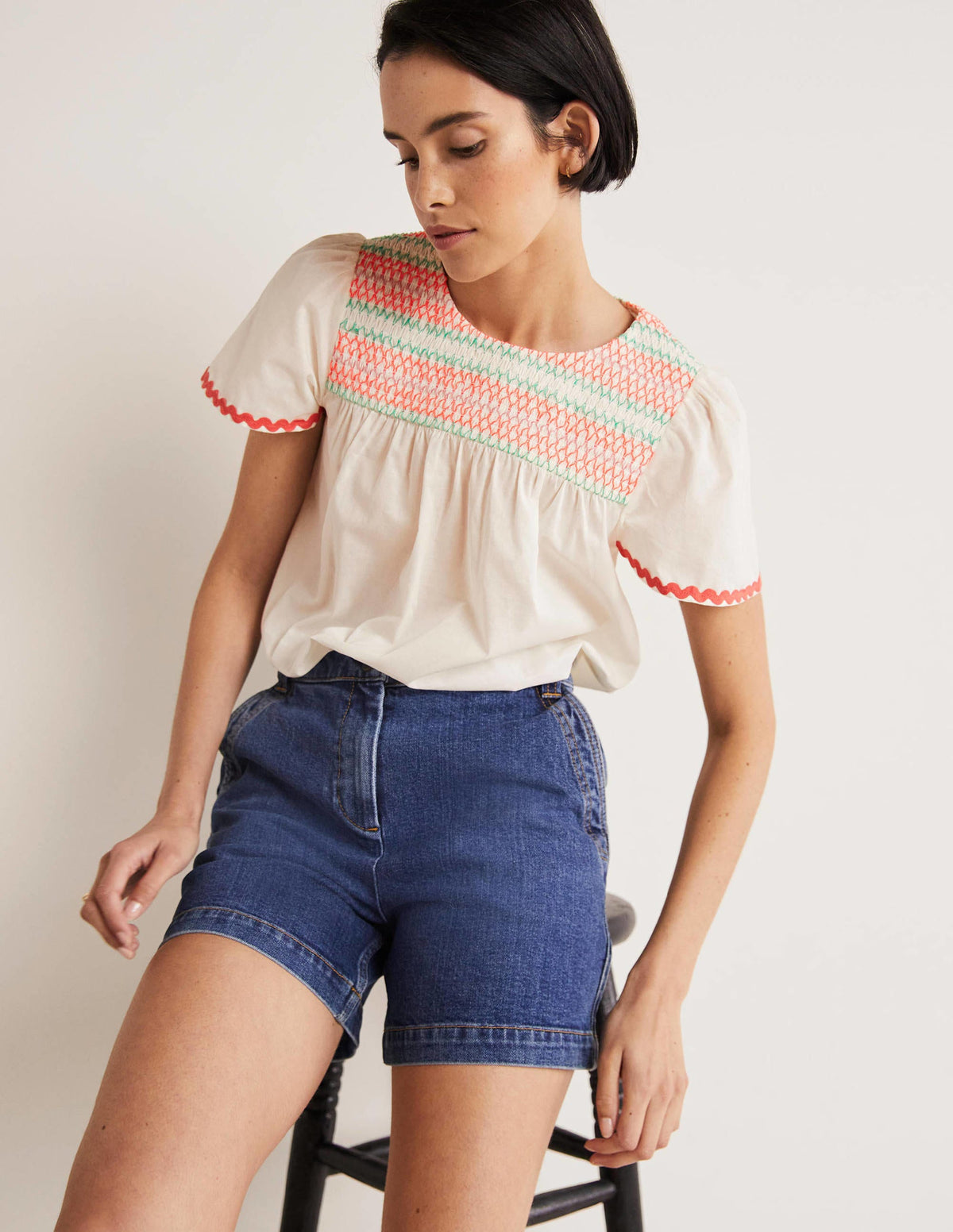 May Flutter Sleeve Smocked Top-White, Multi Smocking-6