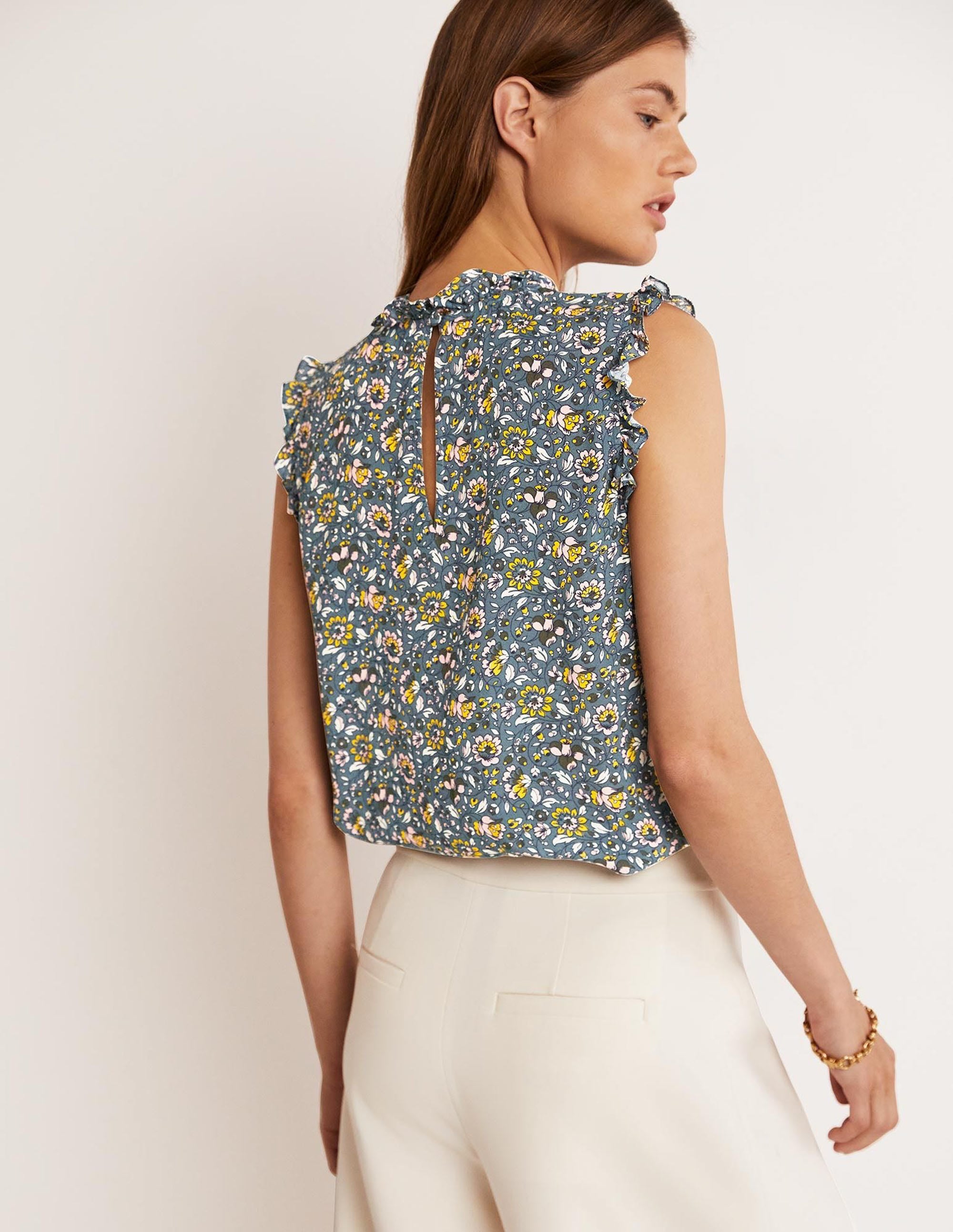 Sleeveless Smocked Top-Mid Blue, Botanic Meadow - Image 7